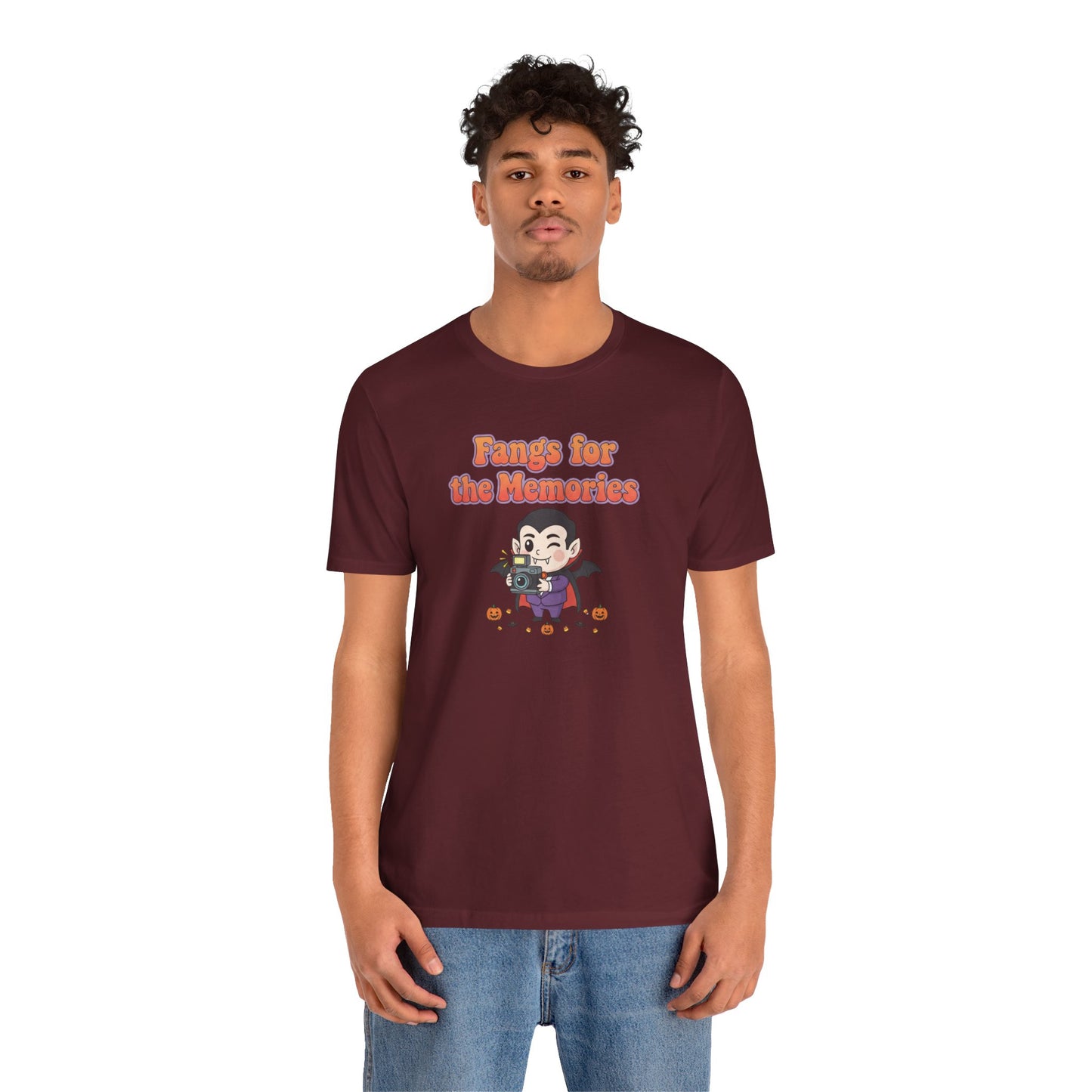 "Fangs for the Memories" Unisex Short Sleeve Shirt, Casual Halloween Outfit, Gift for Spooky Season, Halloween Shirt