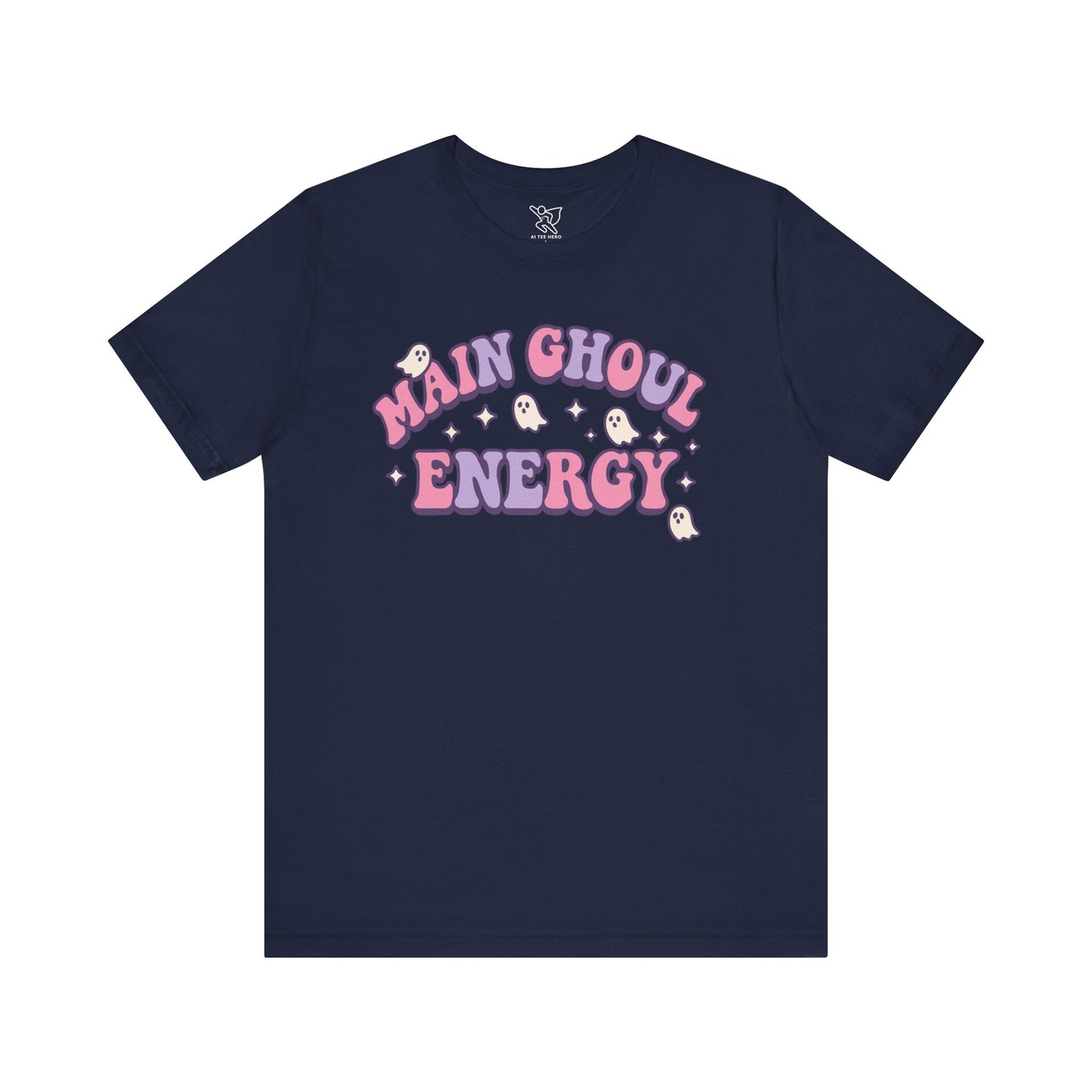 "Main Ghoul Energy" Unisex Short Sleeve T-Shirt, Halloween Party Shirt, Cute Graphic Tee, Gift for Ghost Lovers, Trendy Casual Wear