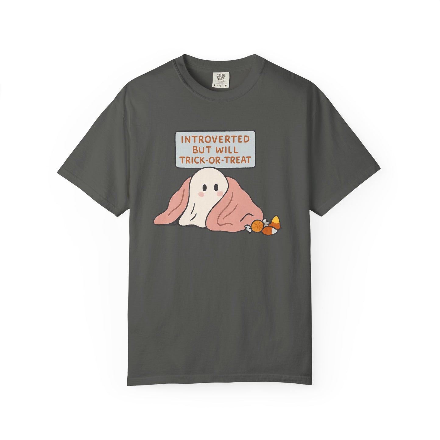 "Introverted But Will Trick or Treat" Unisex Halloween Tee, Funny Trick-or-Treat Shirt, Spooky Season Apparel, Gift for Introverts