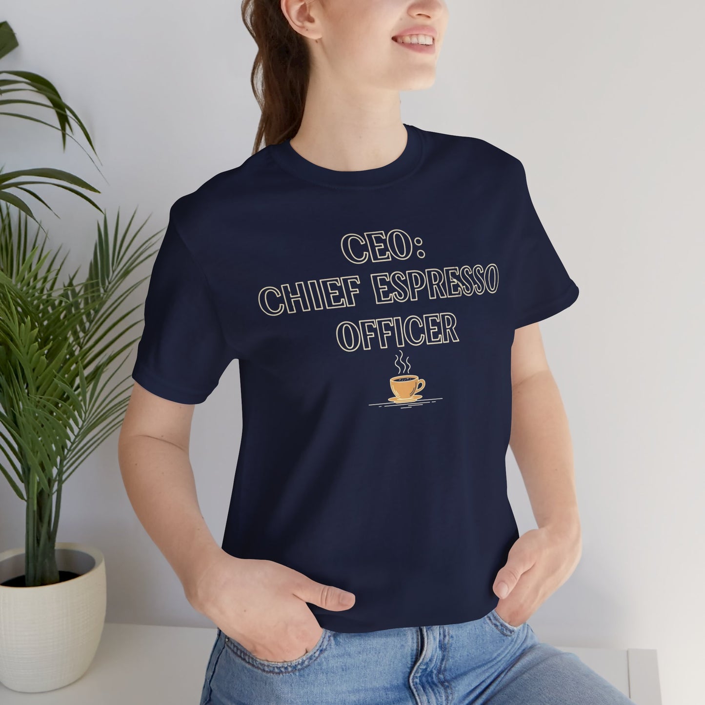 "CEO: Chief Espresso Officer" CW-1 Unisex Jersey T-Shirt for Baristas, Funny Coffee Shirt for Gifts, Perfect for Birthdays, Coffee Shop Outfits
