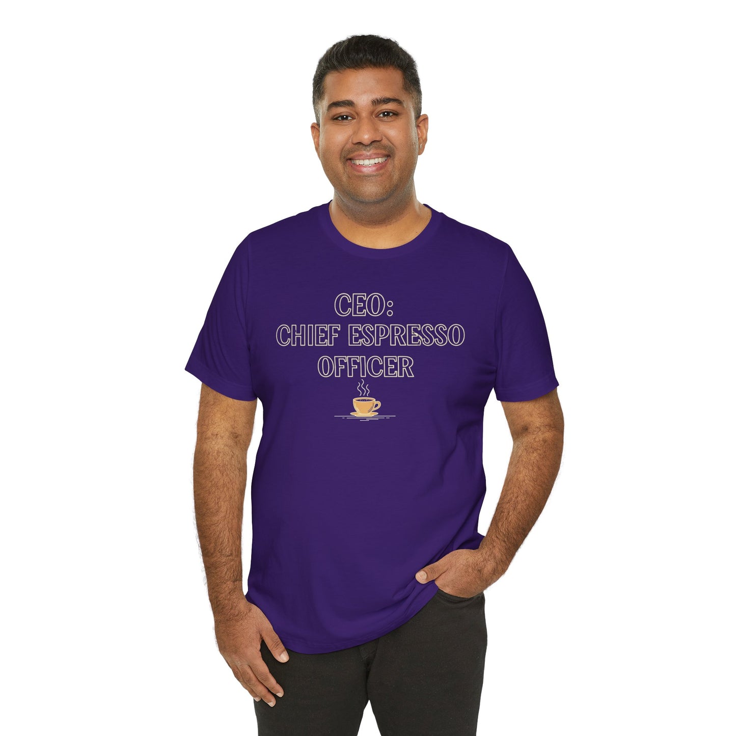 "CEO: Chief Espresso Officer" CW-1 Unisex Jersey T-Shirt for Baristas, Funny Coffee Shirt for Gifts, Perfect for Birthdays, Coffee Shop Outfits