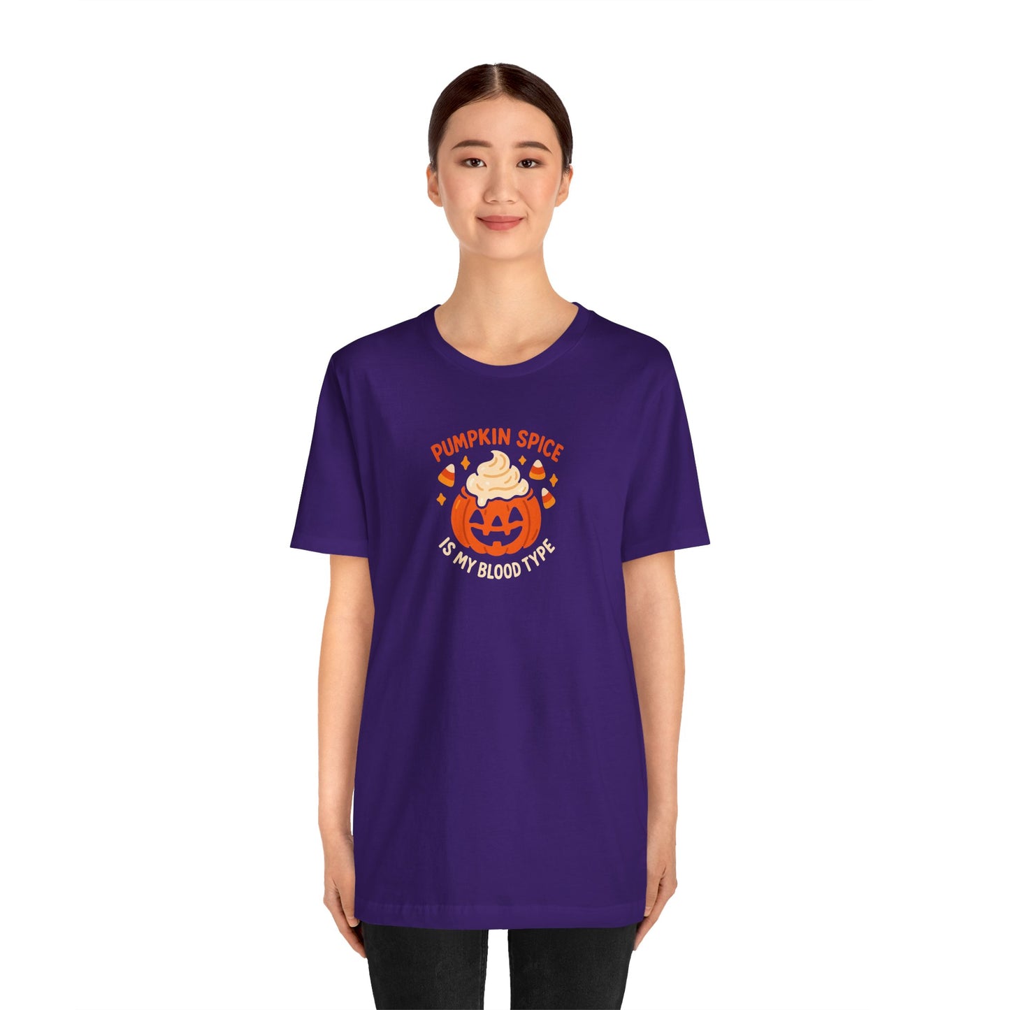 "Pumpkin Spice is My Blood Type" Short Sleeve Tee Fall Fashion, Halloween Shirt, Coffee Lover Gift, Autumn Wardrobe, Seasonal Tee