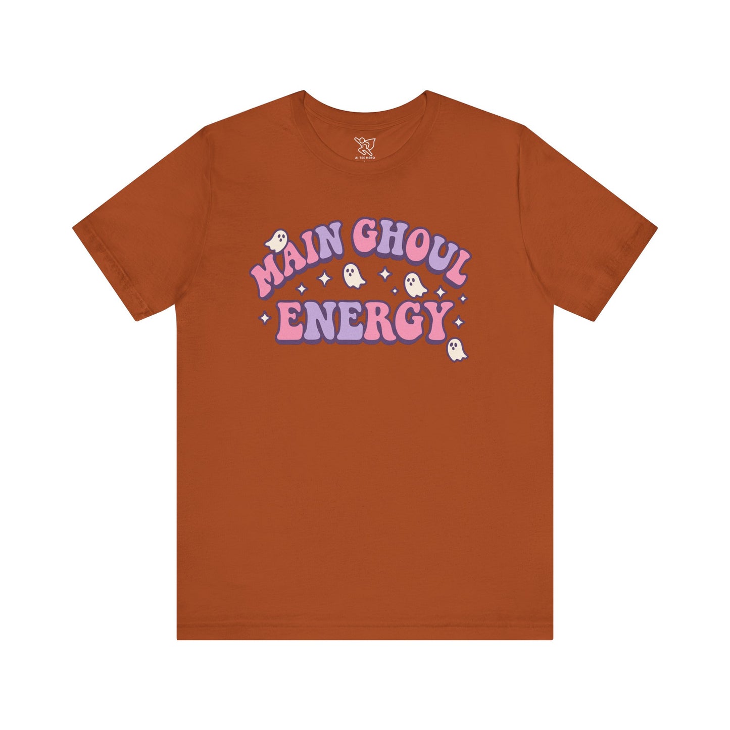 "Main Ghoul Energy" Unisex Short Sleeve T-Shirt, Halloween Party Shirt, Cute Graphic Tee, Gift for Ghost Lovers, Trendy Casual Wear