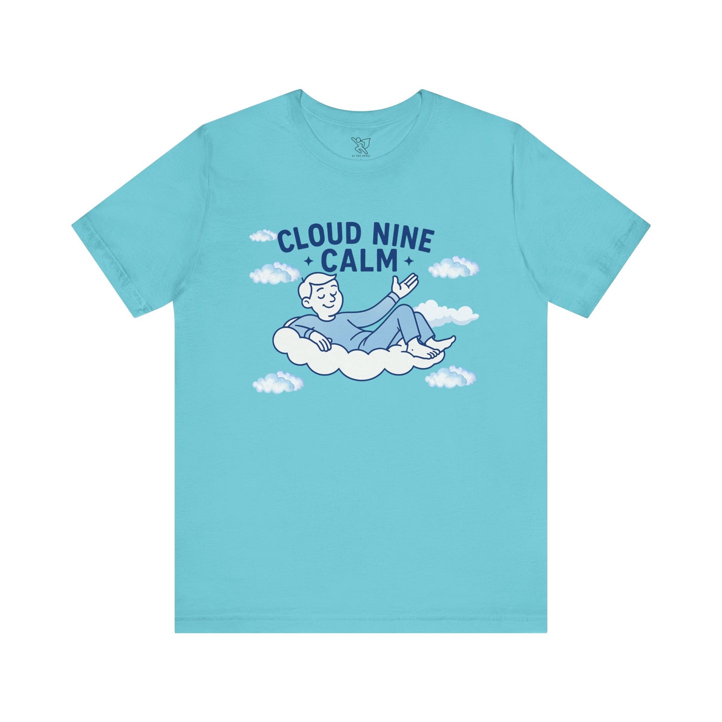 "Cloud Nine Calm" Relaxed Unisex Jersey Short Sleeve T-Shirt, Gift for Mindfulness, Cozy Fashion, Casual Wear, Relaxation Outfit - CW1 Blue