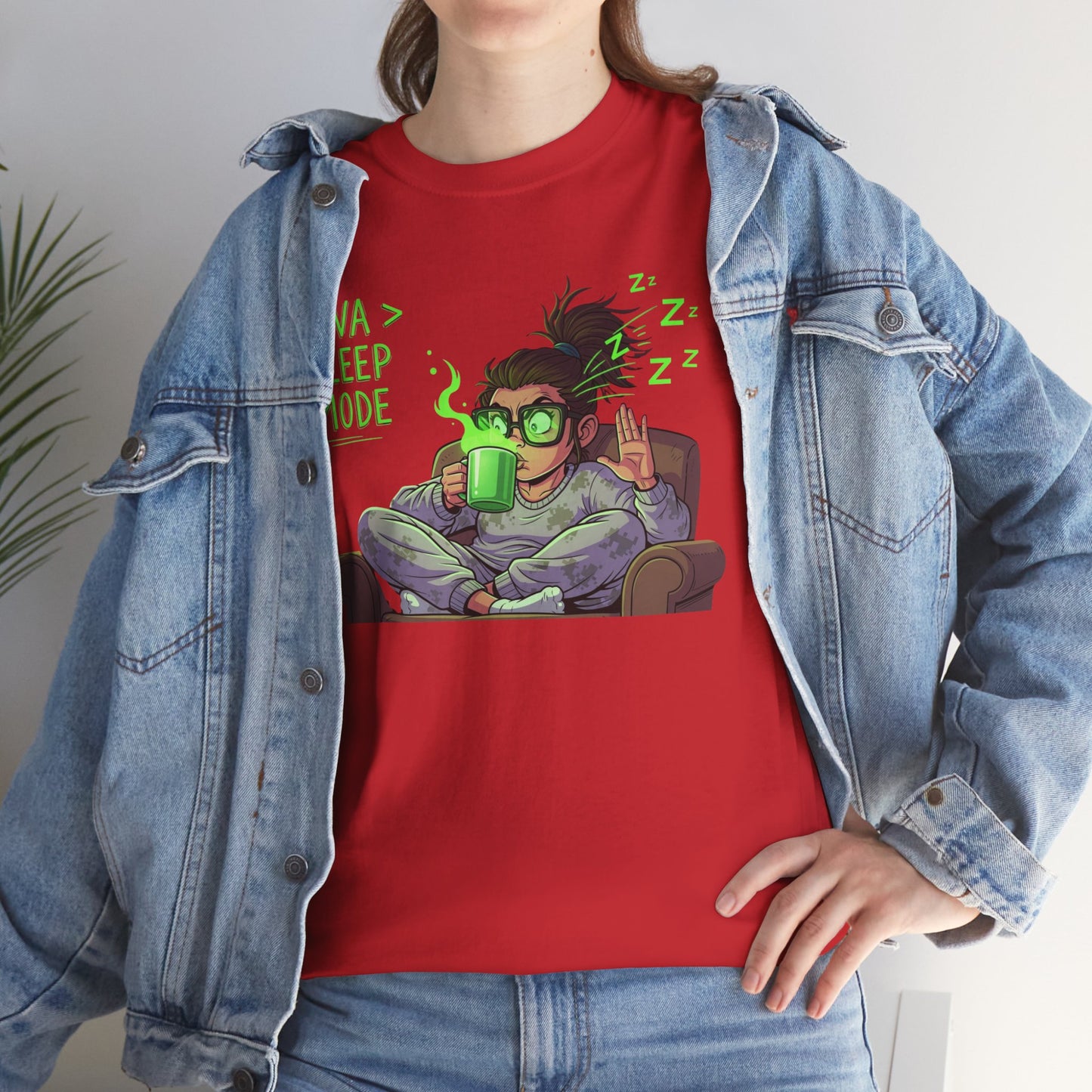 "Java > Sleep Mode" CW-1 Unisex Heavy Cotton Tee, Casual Wear, Gift for Coffee Lovers, Relaxation Shirt, Graphic Tee for Holidays