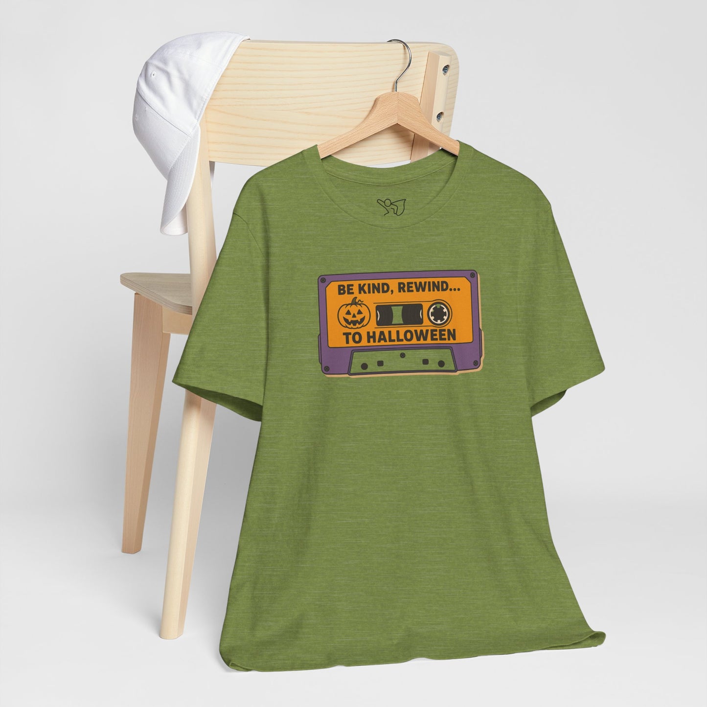 "Be Kind, Rewind to Halloween" T-Shirt, Unisex Casual Wear, Spooky Season Top, Vintage Style Shirt