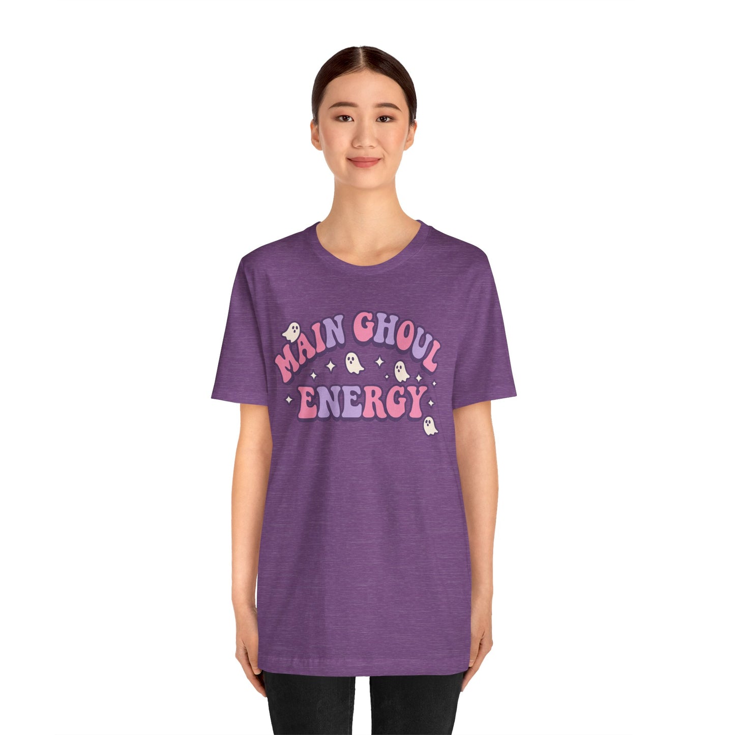 "Main Ghoul Energy" Unisex Short Sleeve T-Shirt, Halloween Party Shirt, Cute Graphic Tee, Gift for Ghost Lovers, Trendy Casual Wear
