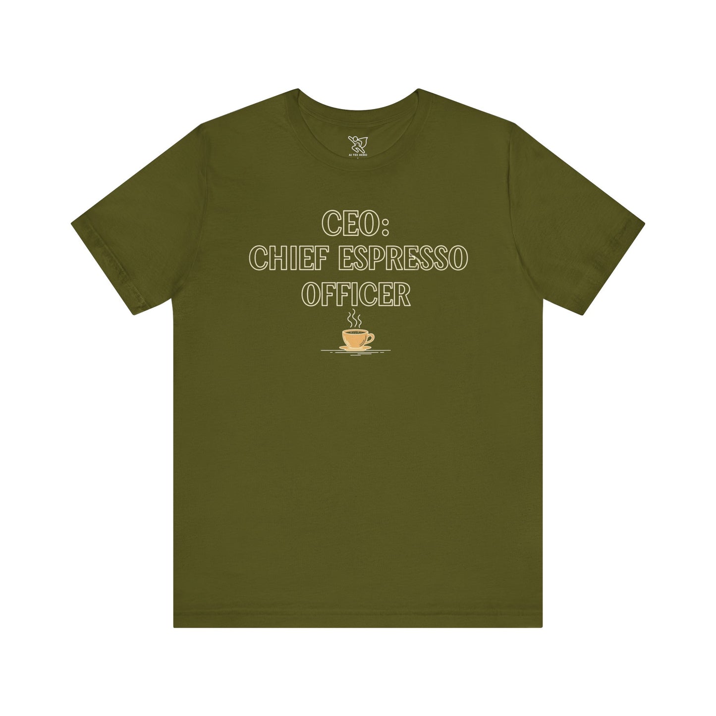"CEO: Chief Espresso Officer" CW-1 Unisex Jersey T-Shirt for Baristas, Funny Coffee Shirt for Gifts, Perfect for Birthdays, Coffee Shop Outfits