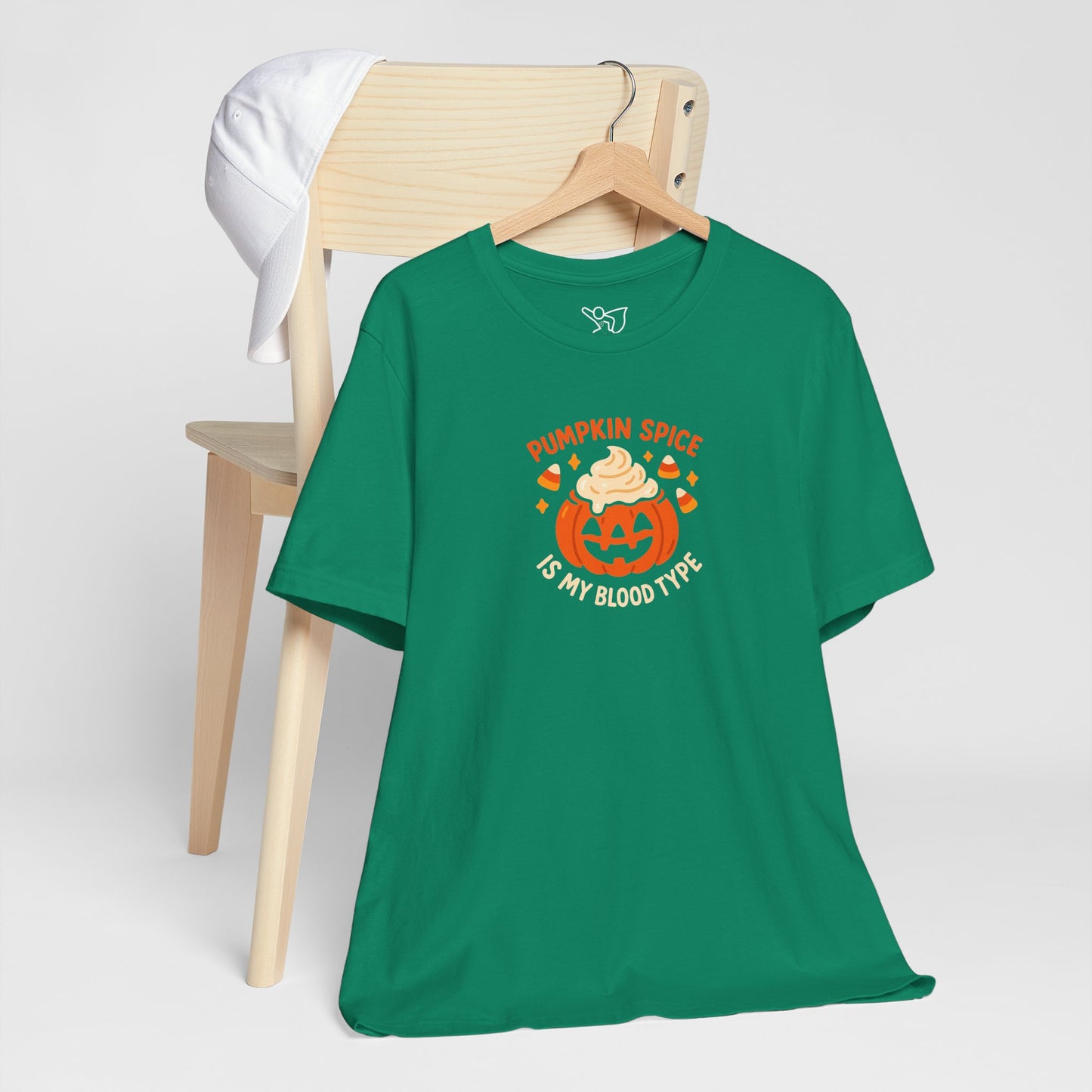 "Pumpkin Spice is My Blood Type" Short Sleeve Tee Fall Fashion, Halloween Shirt, Coffee Lover Gift, Autumn Wardrobe, Seasonal Tee