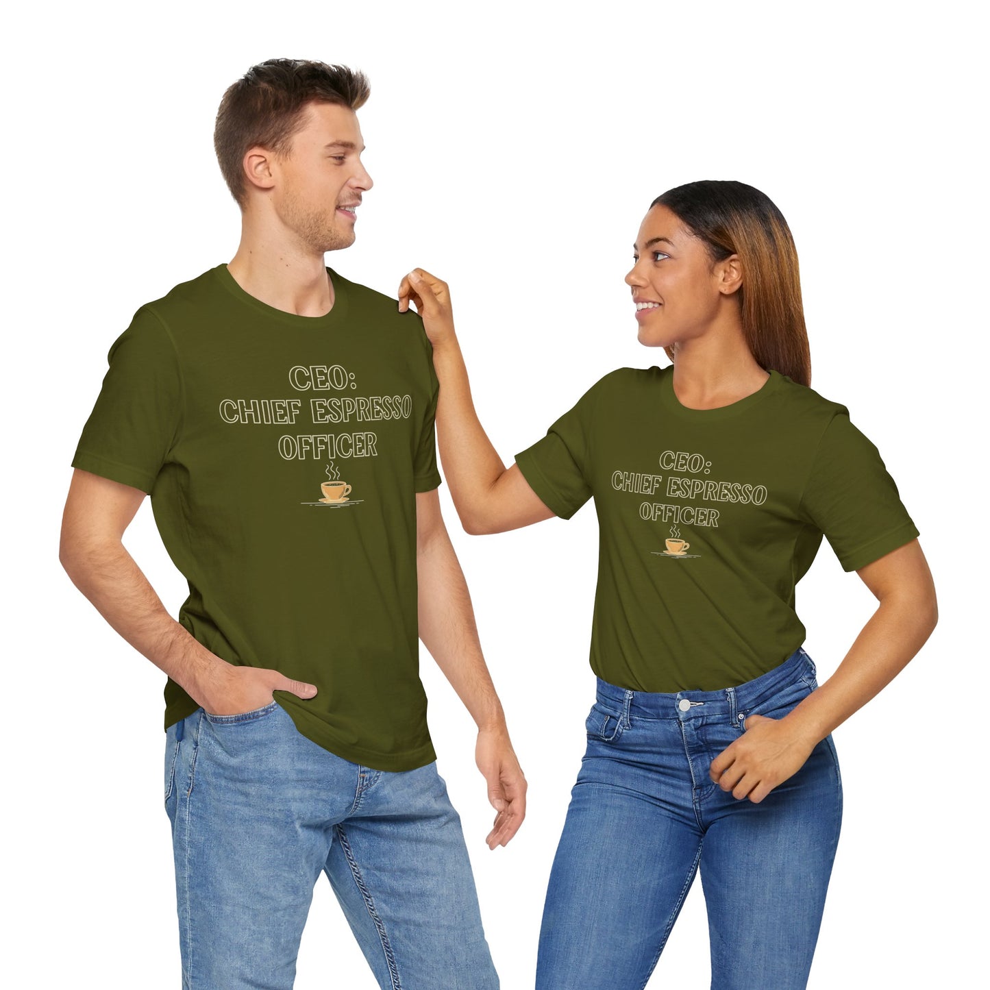 "CEO: Chief Espresso Officer" CW-1 Unisex Jersey T-Shirt for Baristas, Funny Coffee Shirt for Gifts, Perfect for Birthdays, Coffee Shop Outfits