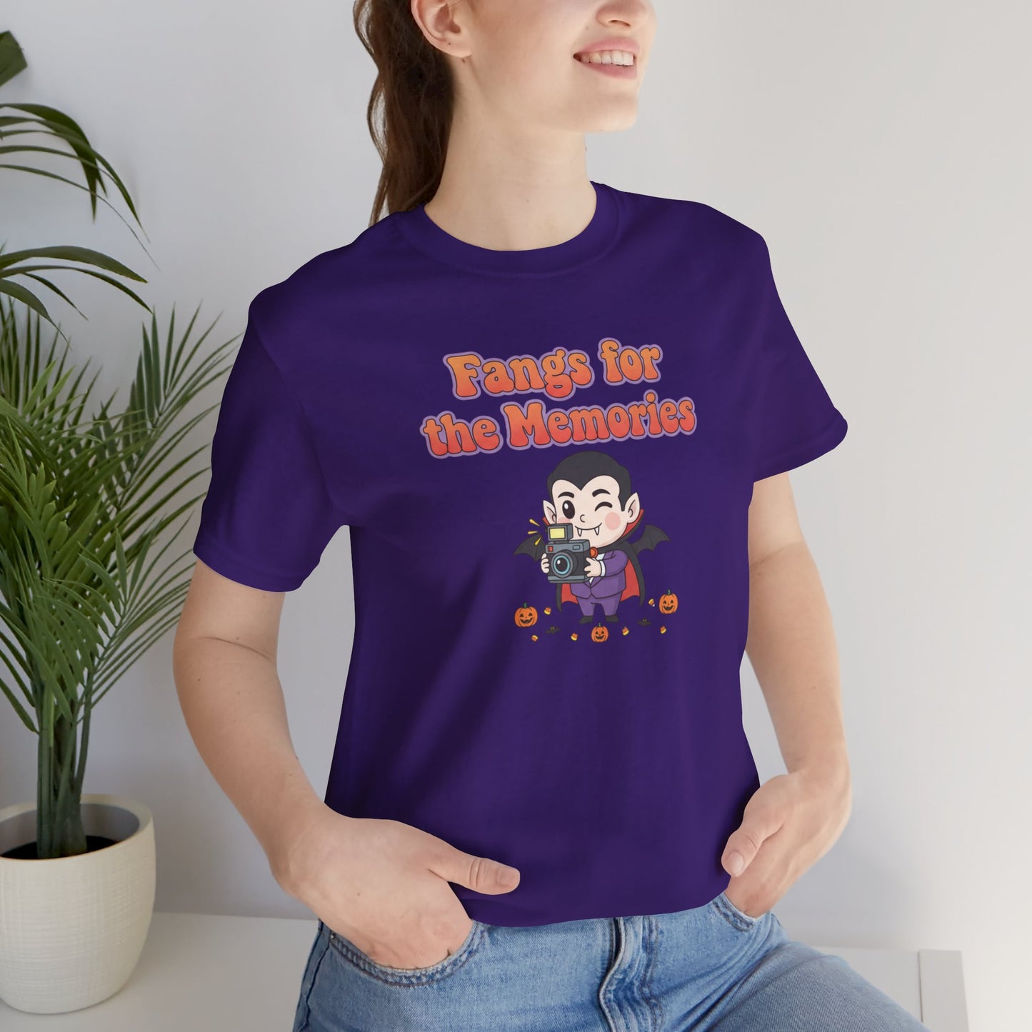 "Fangs for the Memories" Unisex Short Sleeve Shirt, Casual Halloween Outfit, Gift for Spooky Season, Halloween Shirt