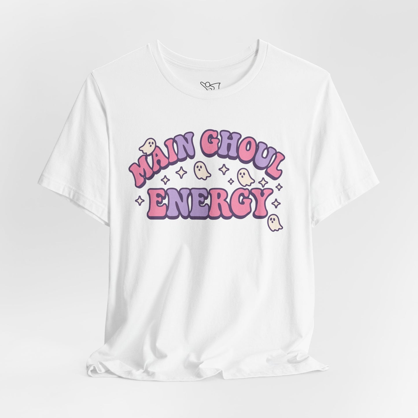 "Main Ghoul Energy" Unisex Short Sleeve T-Shirt, Halloween Party Shirt, Cute Graphic Tee, Gift for Ghost Lovers, Trendy Casual Wear