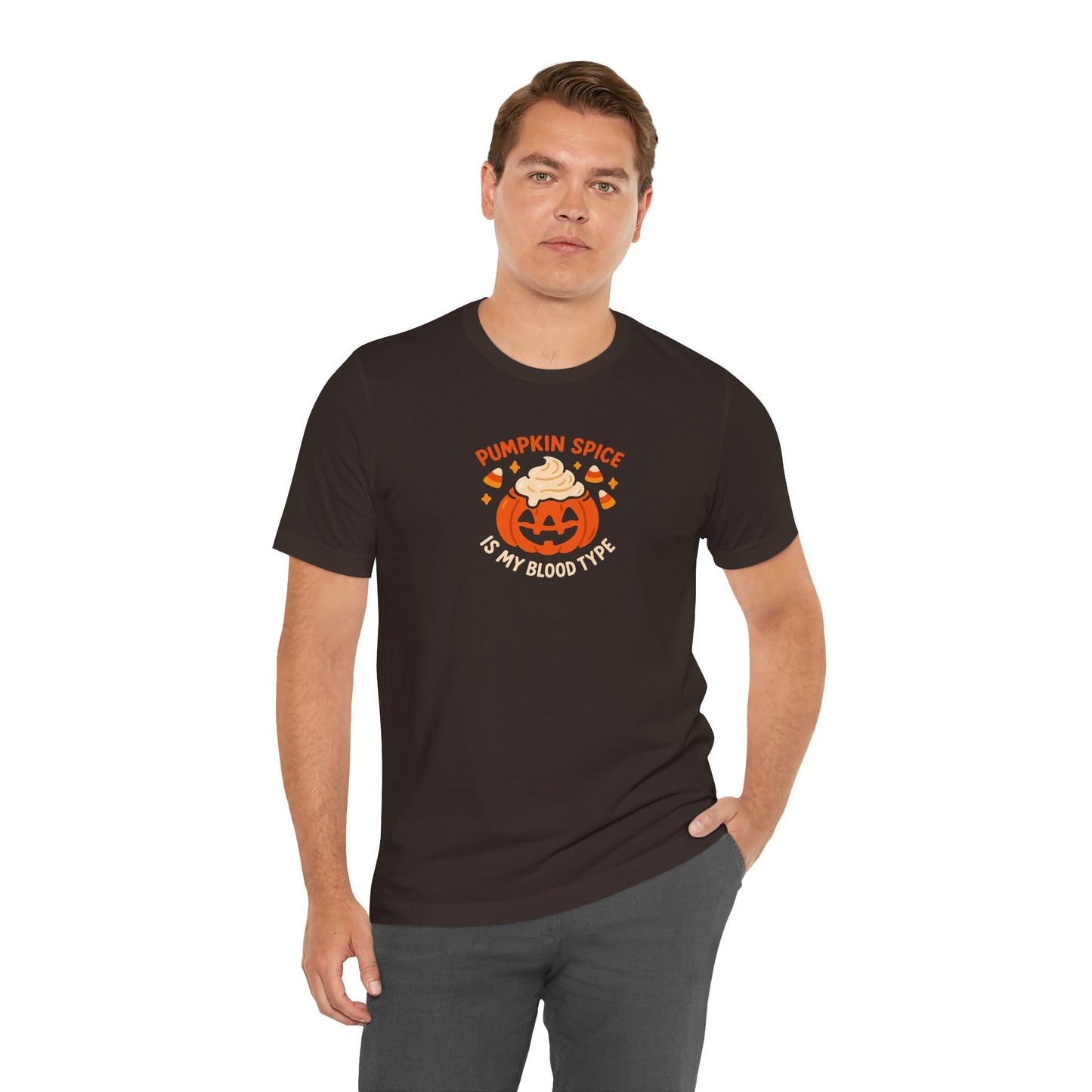 "Pumpkin Spice is My Blood Type" Short Sleeve Tee Fall Fashion, Halloween Shirt, Coffee Lover Gift, Autumn Wardrobe, Seasonal Tee