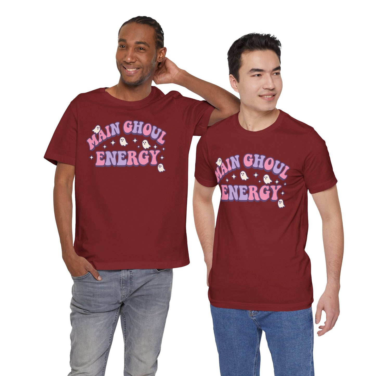 "Main Ghoul Energy" Unisex Short Sleeve T-Shirt, Halloween Party Shirt, Cute Graphic Tee, Gift for Ghost Lovers, Trendy Casual Wear