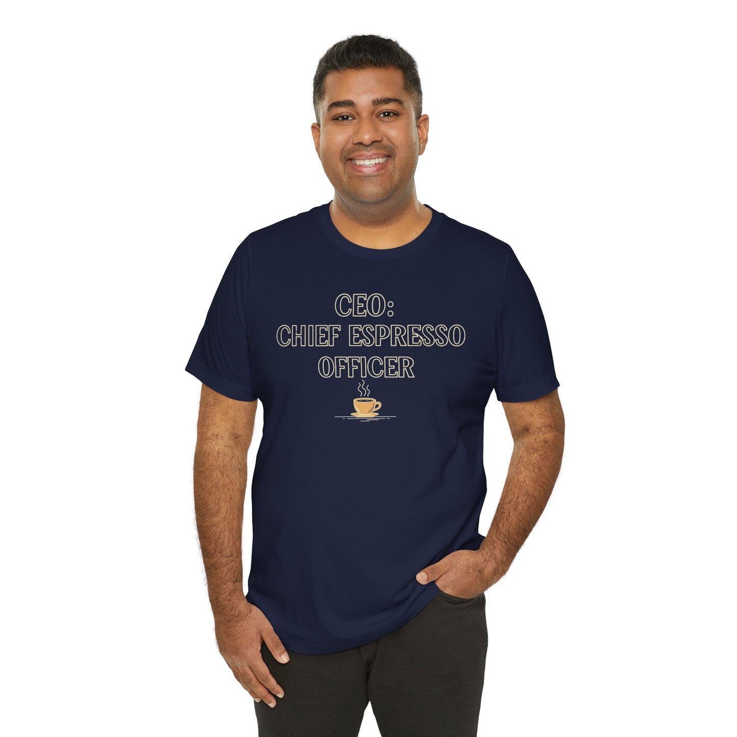 "CEO: Chief Espresso Officer" CW-1 Unisex Jersey T-Shirt for Baristas, Funny Coffee Shirt for Gifts, Perfect for Birthdays, Coffee Shop Outfits