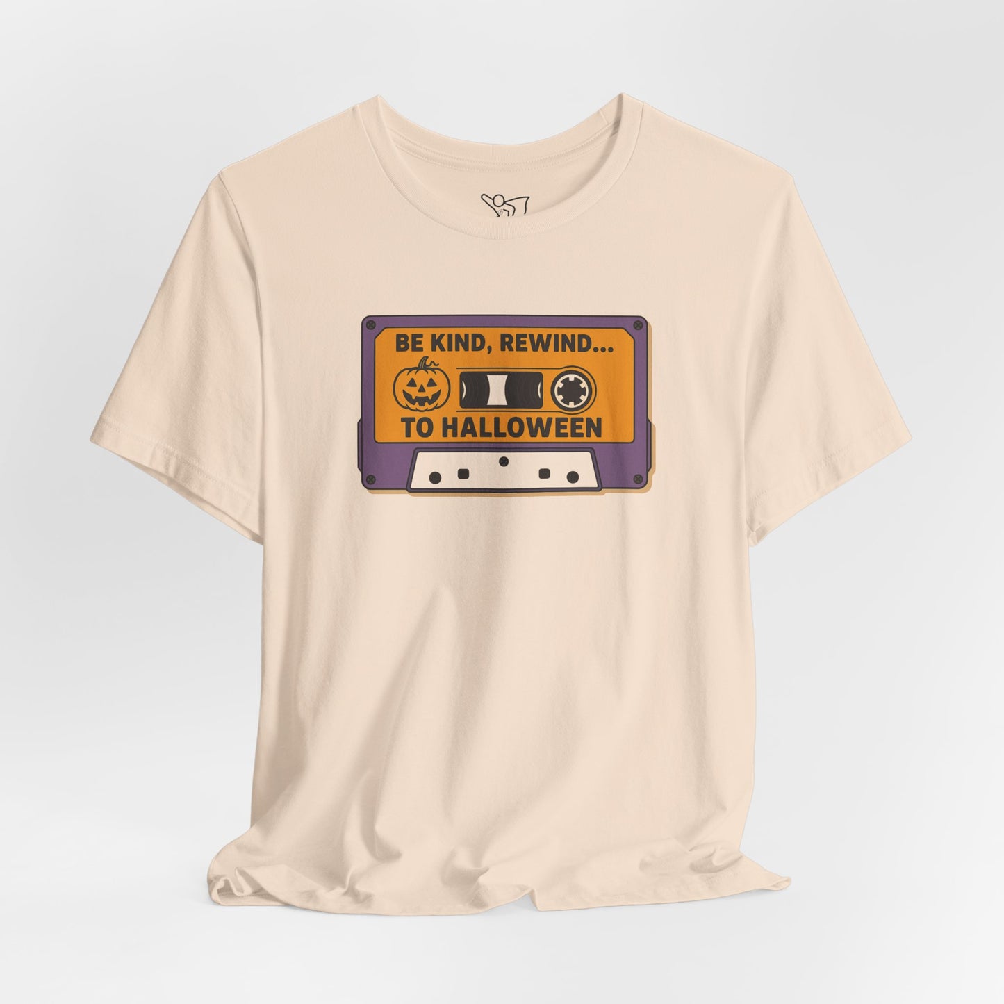 "Be Kind, Rewind to Halloween" T-Shirt, Unisex Casual Wear, Spooky Season Top, Vintage Style Shirt