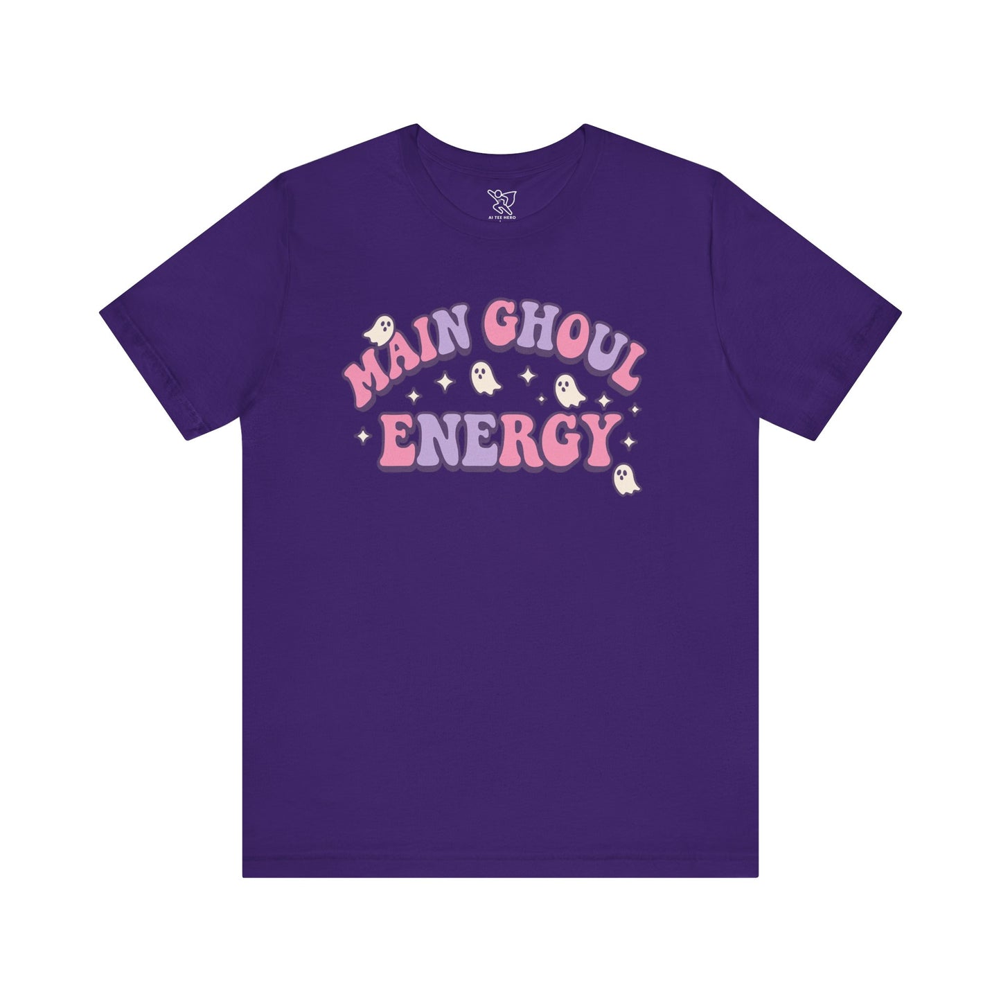 "Main Ghoul Energy" Unisex Short Sleeve T-Shirt, Halloween Party Shirt, Cute Graphic Tee, Gift for Ghost Lovers, Trendy Casual Wear