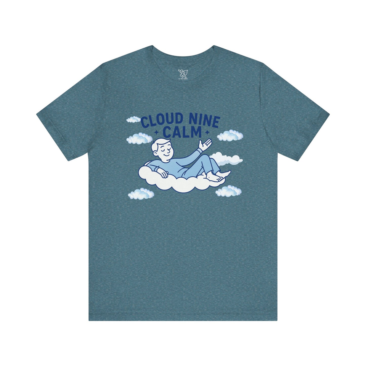 "Cloud Nine Calm" Relaxed Unisex Jersey Short Sleeve T-Shirt, Gift for Mindfulness, Cozy Fashion, Casual Wear, Relaxation Outfit - CW1 Blue