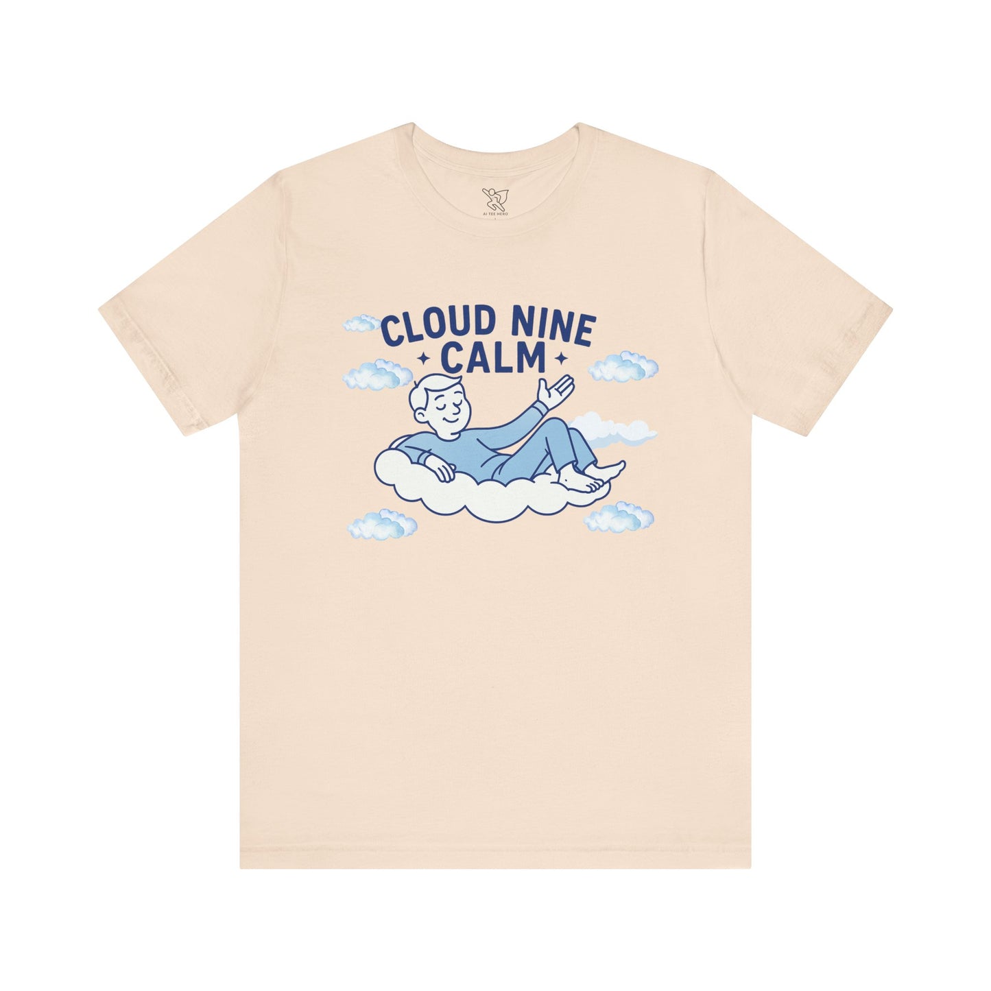 "Cloud Nine Calm" Relaxed Unisex Jersey Short Sleeve T-Shirt, Gift for Mindfulness, Cozy Fashion, Casual Wear, Relaxation Outfit - CW1 Blue