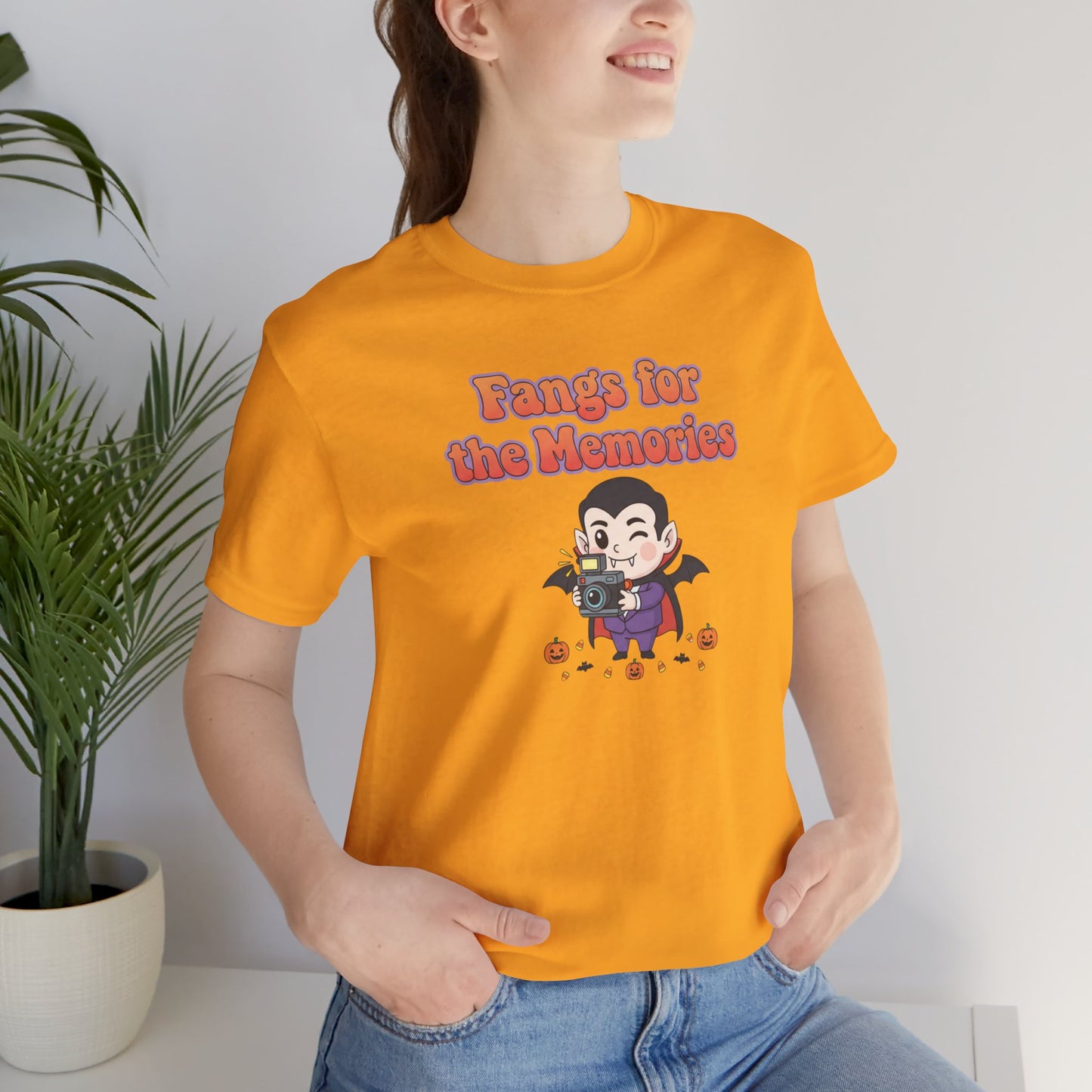"Fangs for the Memories" Unisex Short Sleeve Shirt, Casual Halloween Outfit, Gift for Spooky Season, Halloween Shirt