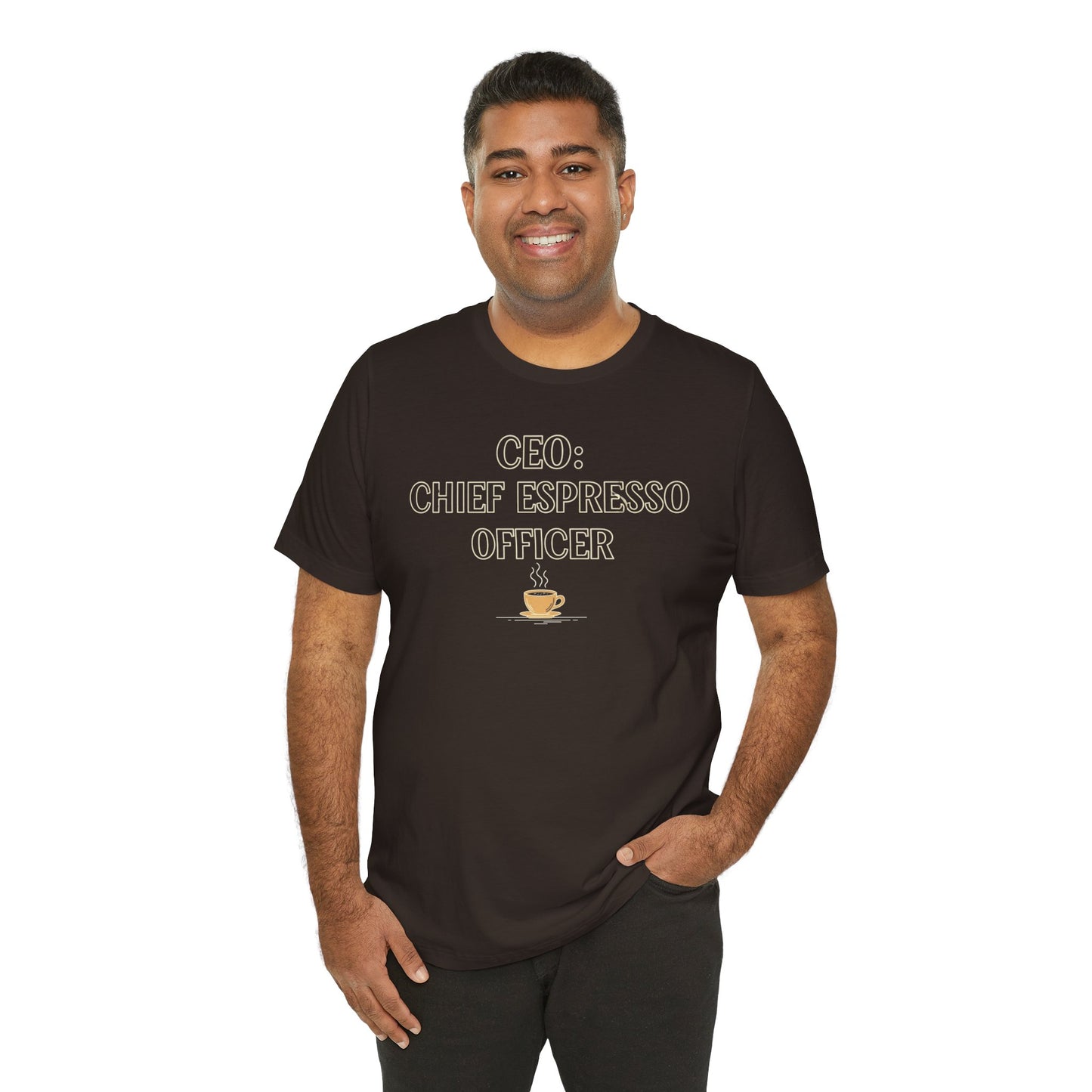 "CEO: Chief Espresso Officer" CW-1 Unisex Jersey T-Shirt for Baristas, Funny Coffee Shirt for Gifts, Perfect for Birthdays, Coffee Shop Outfits