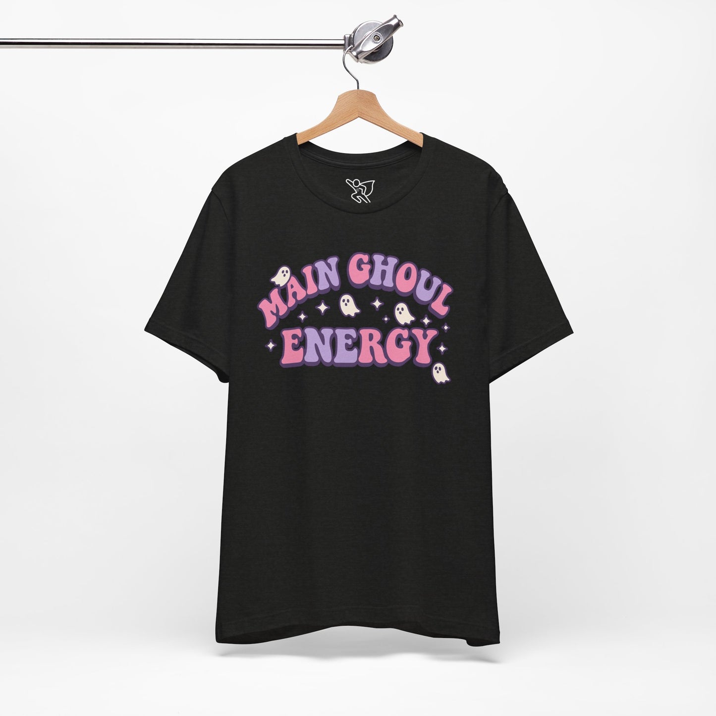 "Main Ghoul Energy" Unisex Short Sleeve T-Shirt, Halloween Party Shirt, Cute Graphic Tee, Gift for Ghost Lovers, Trendy Casual Wear