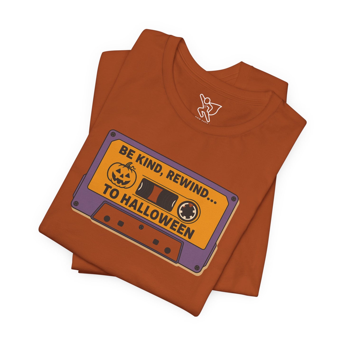 "Be Kind, Rewind to Halloween" T-Shirt, Unisex Casual Wear, Spooky Season Top, Vintage Style Shirt