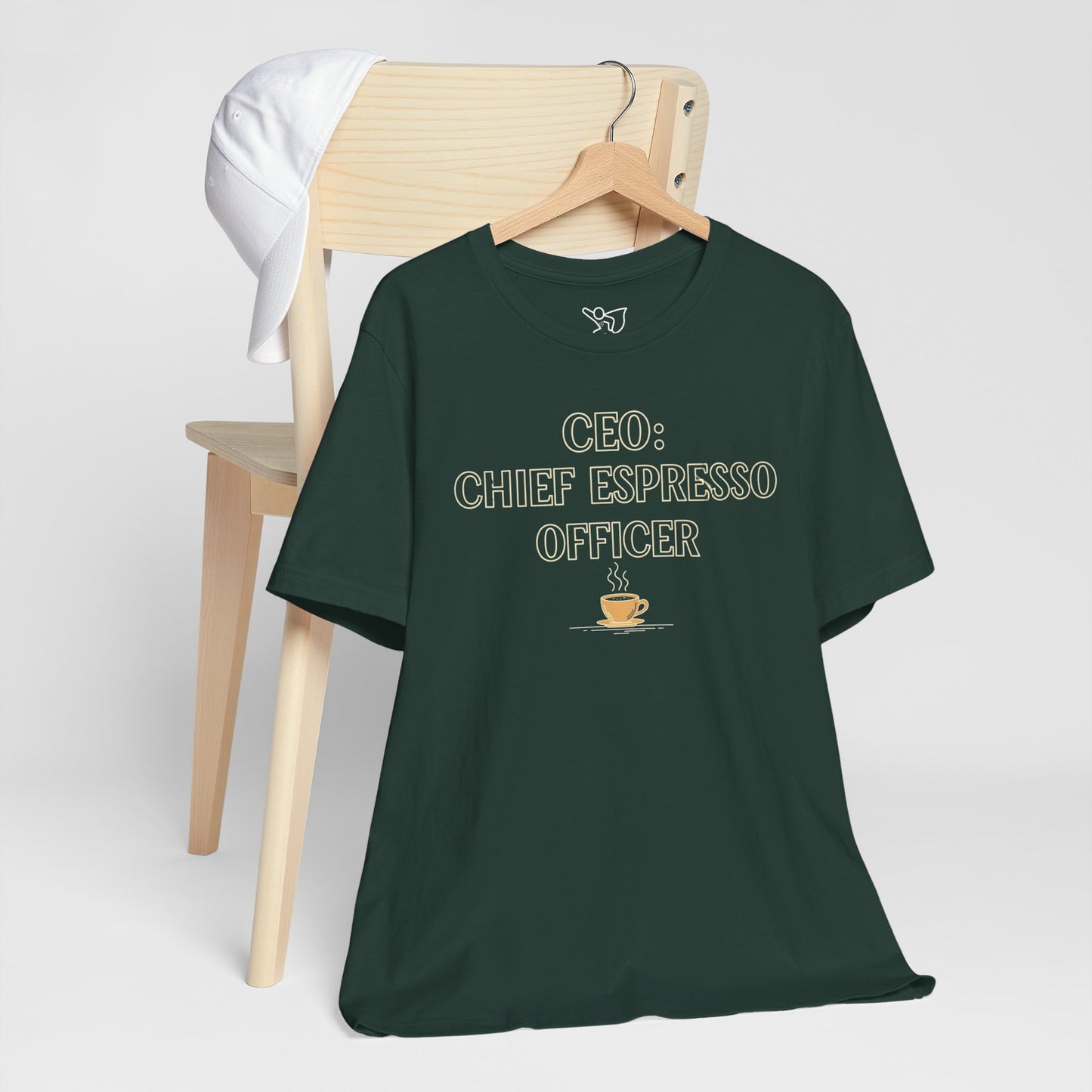"CEO: Chief Espresso Officer" CW-1 Unisex Jersey T-Shirt for Baristas, Funny Coffee Shirt for Gifts, Perfect for Birthdays, Coffee Shop Outfits