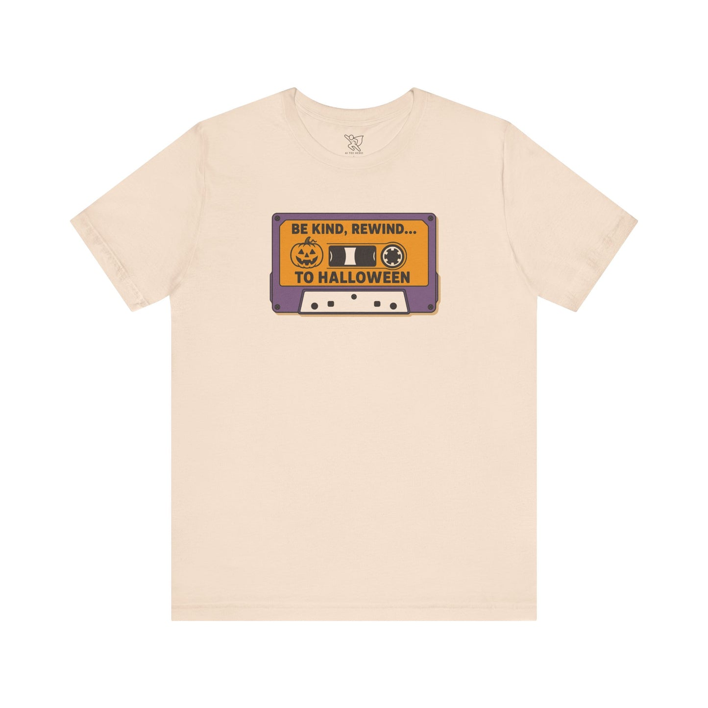 "Be Kind, Rewind to Halloween" T-Shirt, Unisex Casual Wear, Spooky Season Top, Vintage Style Shirt