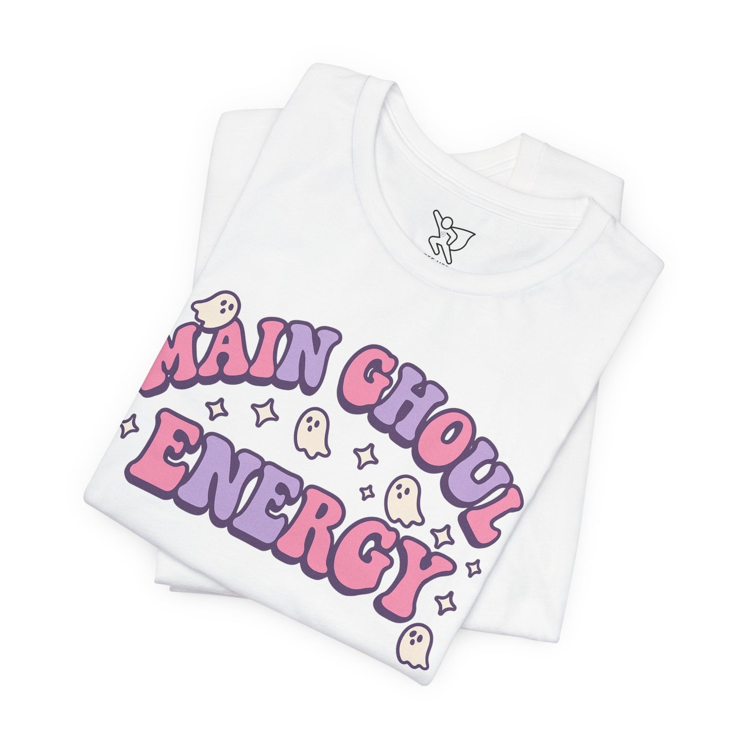 "Main Ghoul Energy" Unisex Short Sleeve T-Shirt, Halloween Party Shirt, Cute Graphic Tee, Gift for Ghost Lovers, Trendy Casual Wear