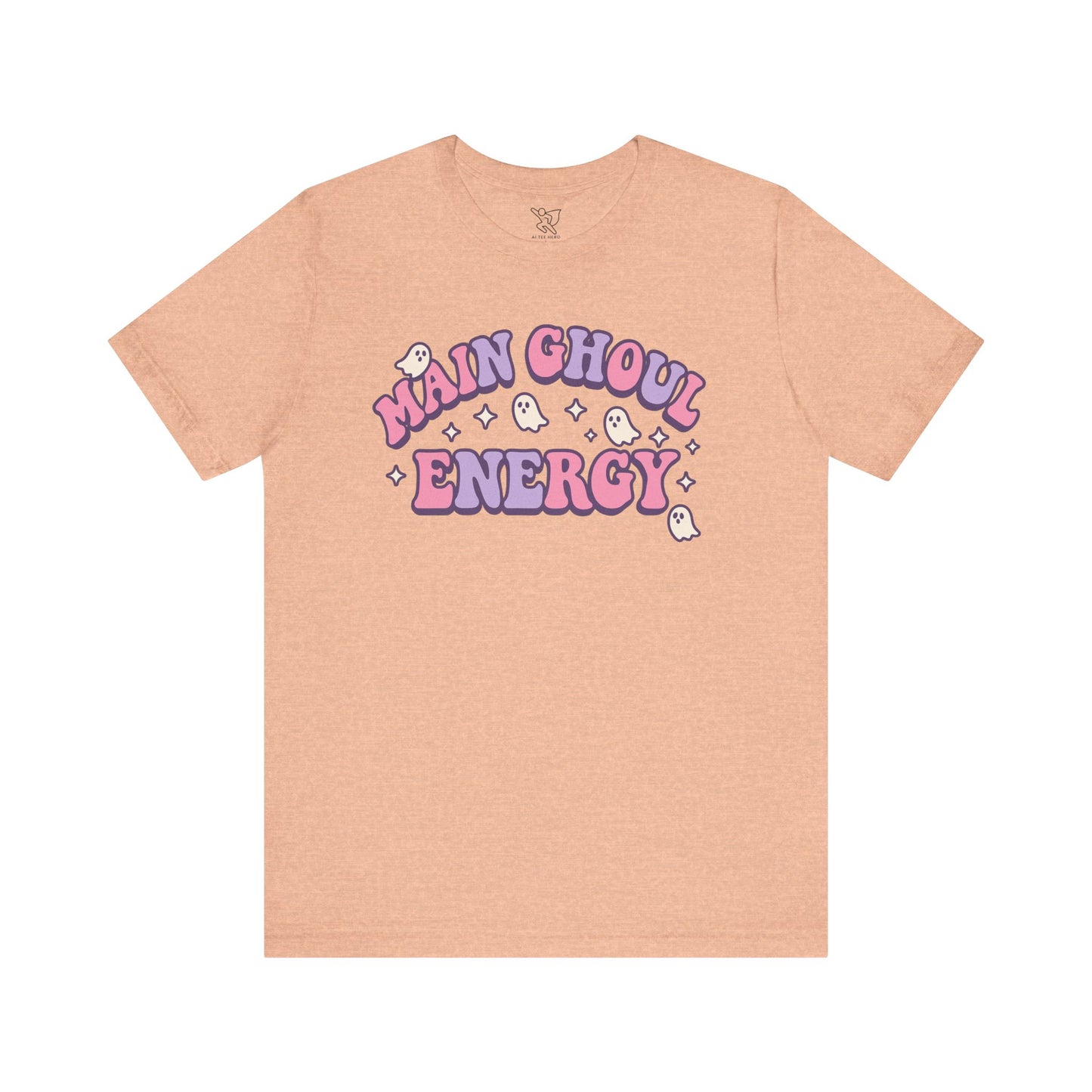 "Main Ghoul Energy" Unisex Short Sleeve T-Shirt, Halloween Party Shirt, Cute Graphic Tee, Gift for Ghost Lovers, Trendy Casual Wear