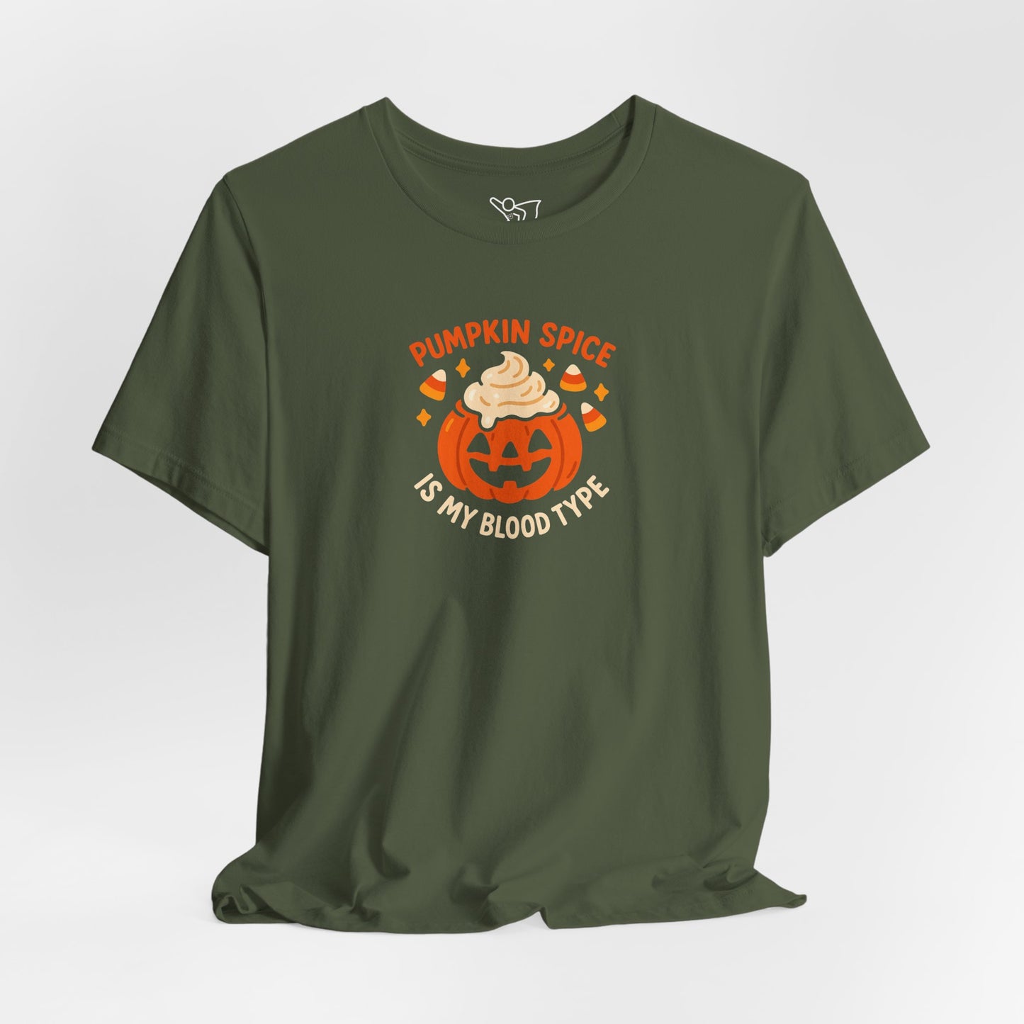 "Pumpkin Spice is My Blood Type" Short Sleeve Tee Fall Fashion, Halloween Shirt, Coffee Lover Gift, Autumn Wardrobe, Seasonal Tee