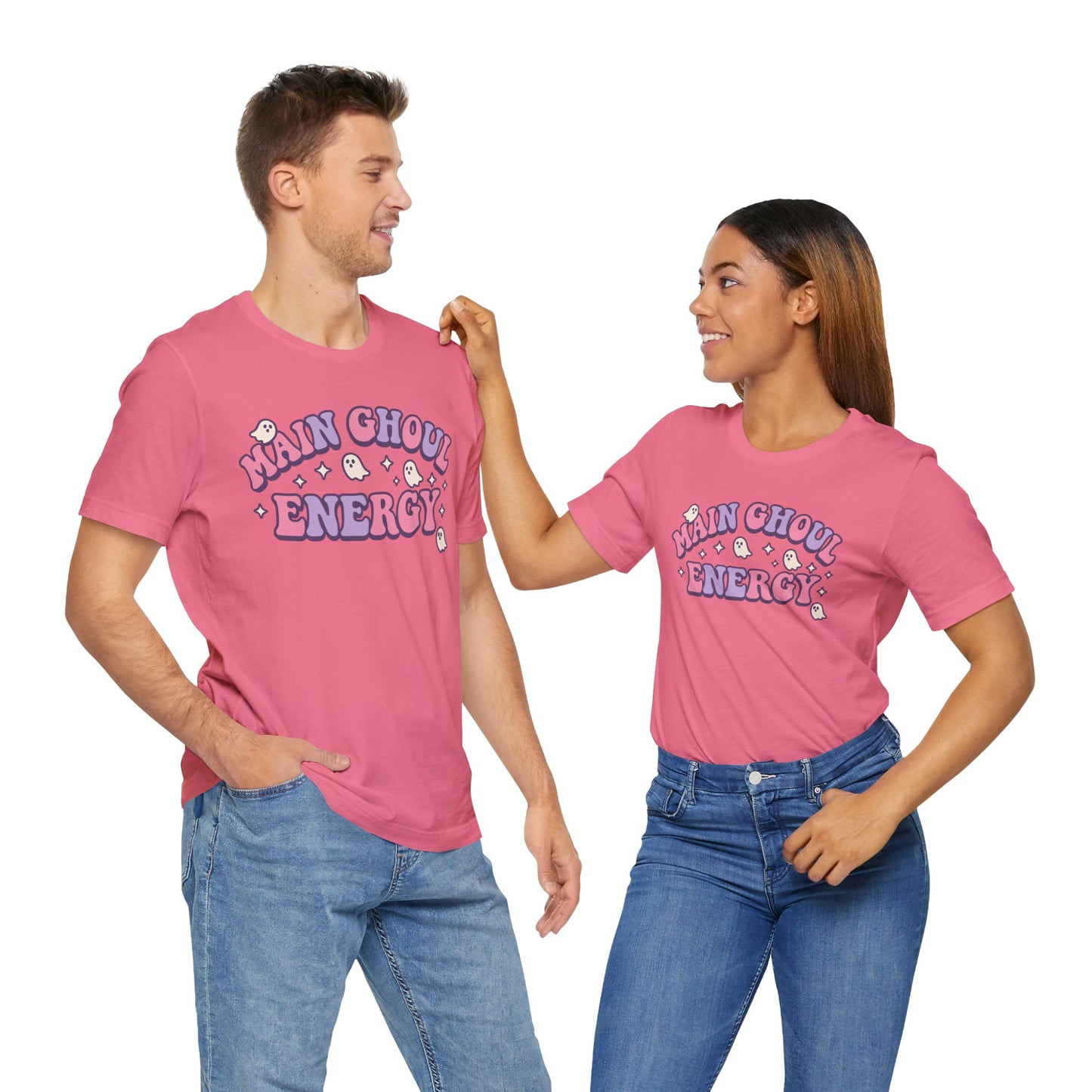 "Main Ghoul Energy" Unisex Short Sleeve T-Shirt, Halloween Party Shirt, Cute Graphic Tee, Gift for Ghost Lovers, Trendy Casual Wear