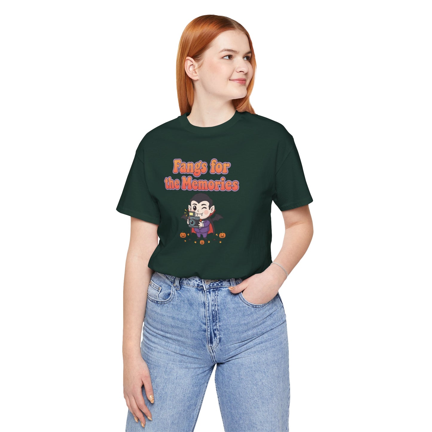 "Fangs for the Memories" Unisex Short Sleeve Shirt, Casual Halloween Outfit, Gift for Spooky Season, Halloween Shirt
