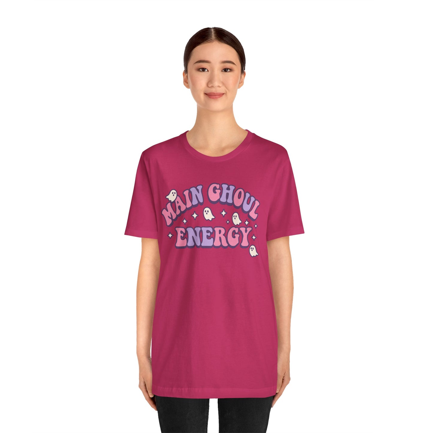 "Main Ghoul Energy" Unisex Short Sleeve T-Shirt, Halloween Party Shirt, Cute Graphic Tee, Gift for Ghost Lovers, Trendy Casual Wear