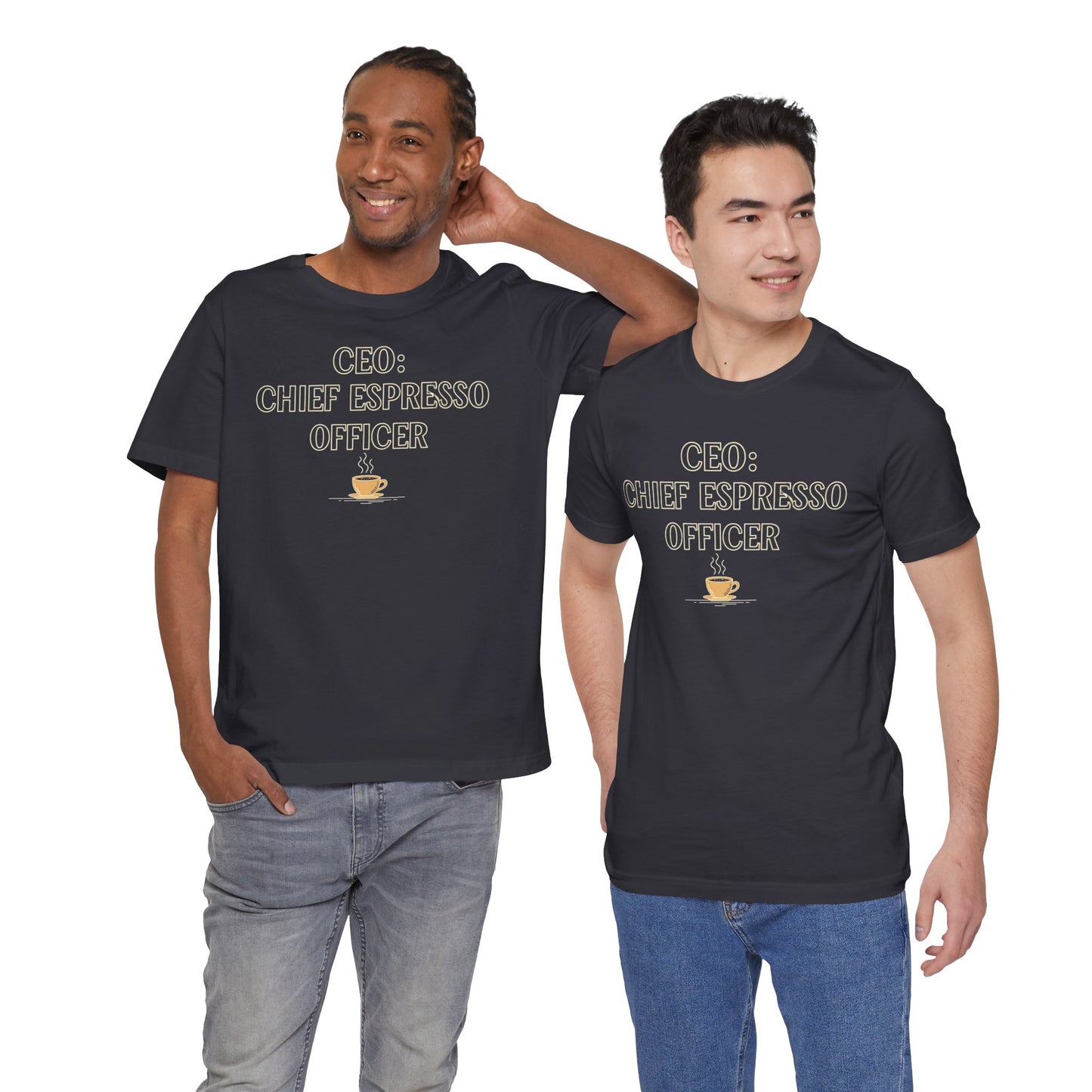 "CEO: Chief Espresso Officer" CW-1 Unisex Jersey T-Shirt for Baristas, Funny Coffee Shirt for Gifts, Perfect for Birthdays, Coffee Shop Outfits