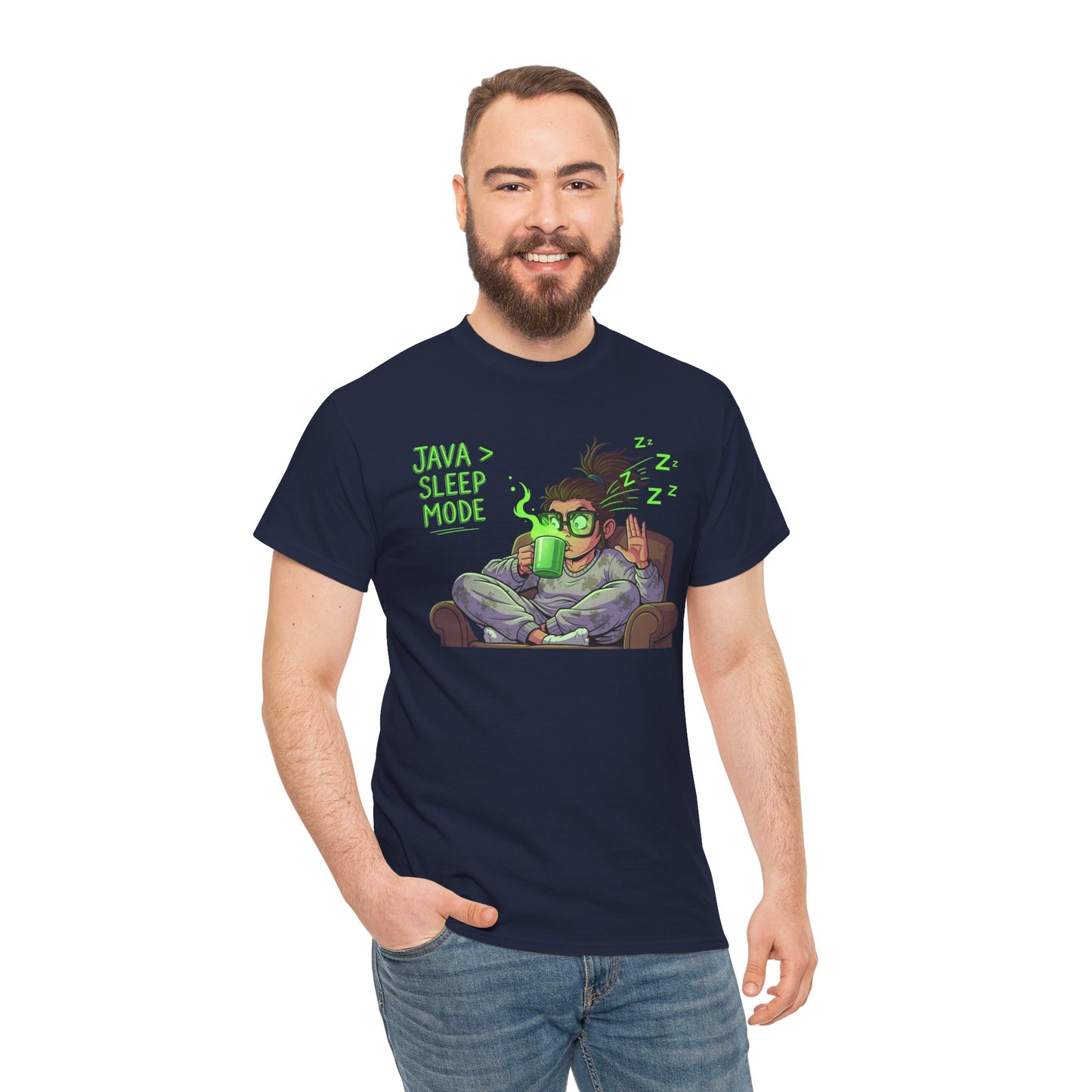 "Java > Sleep Mode" CW-1 Unisex Heavy Cotton Tee, Casual Wear, Gift for Coffee Lovers, Relaxation Shirt, Graphic Tee for Holidays
