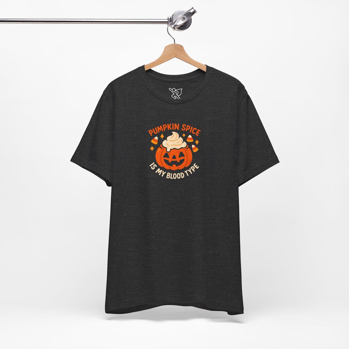 "Pumpkin Spice is My Blood Type" Short Sleeve Tee Fall Fashion, Halloween Shirt, Coffee Lover Gift, Autumn Wardrobe, Seasonal Tee