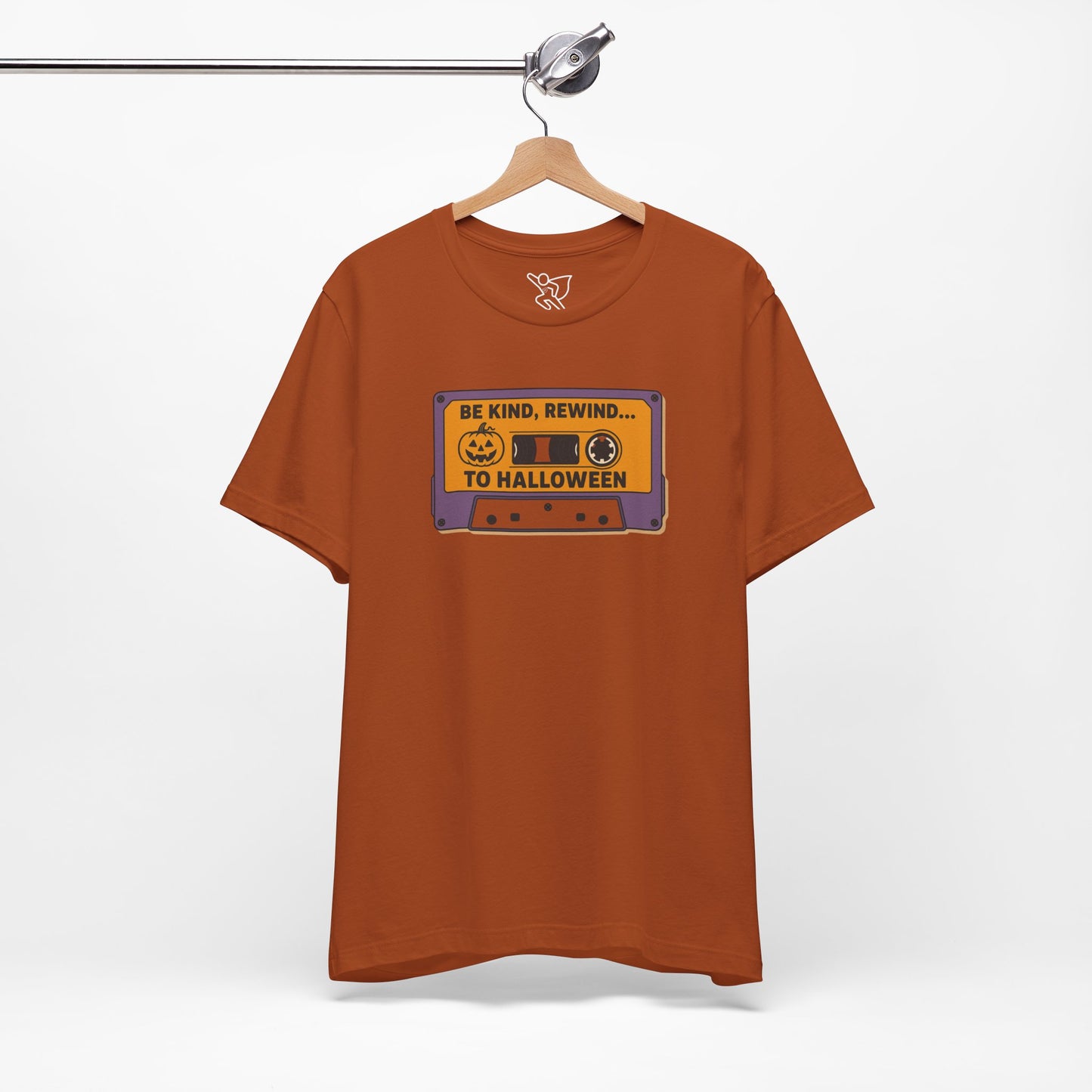 "Be Kind, Rewind to Halloween" T-Shirt, Unisex Casual Wear, Spooky Season Top, Vintage Style Shirt