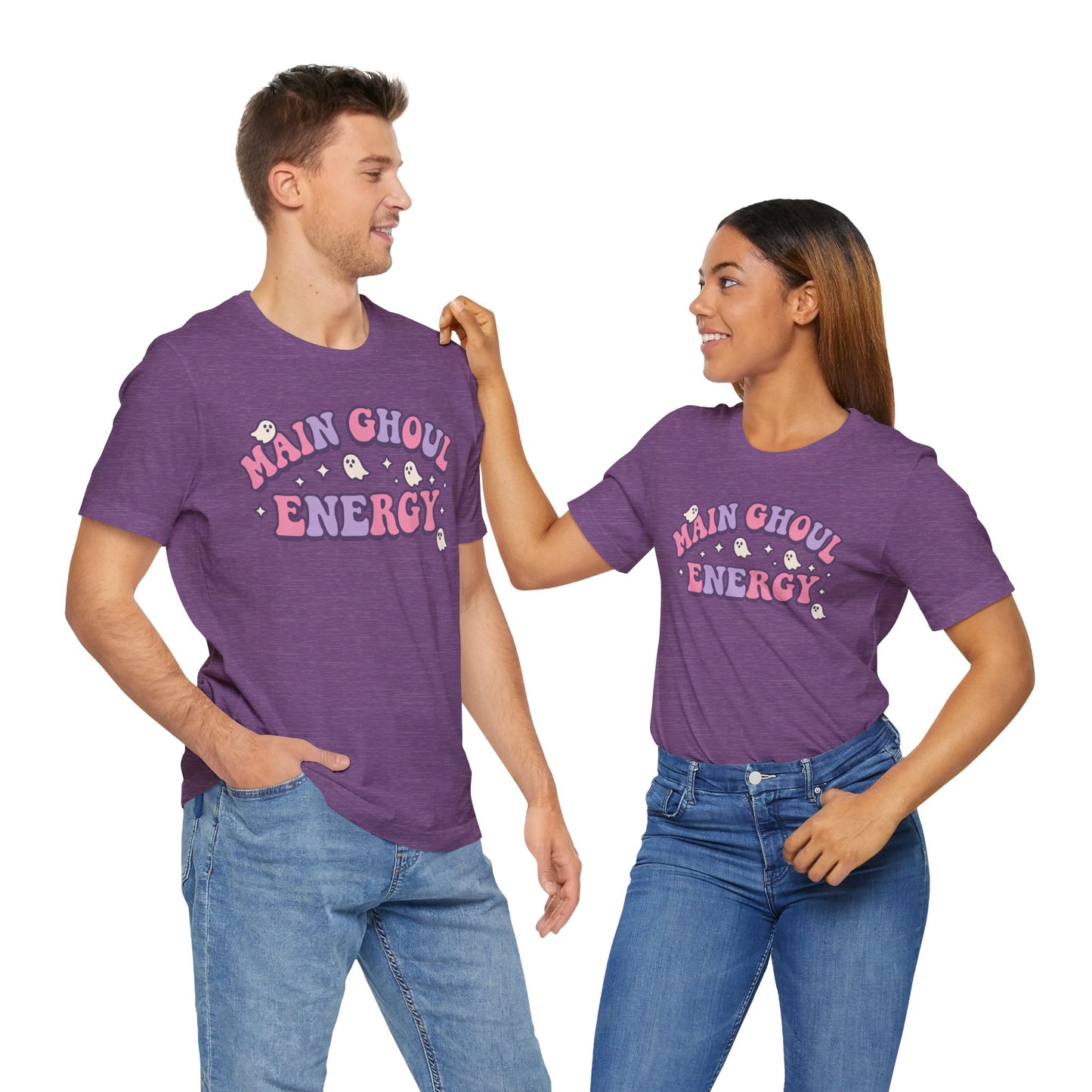 "Main Ghoul Energy" Unisex Short Sleeve T-Shirt, Halloween Party Shirt, Cute Graphic Tee, Gift for Ghost Lovers, Trendy Casual Wear