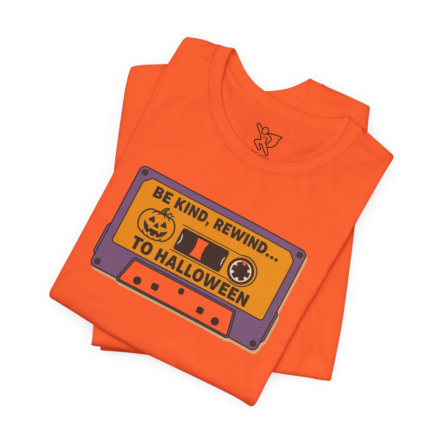 "Be Kind, Rewind to Halloween" T-Shirt, Unisex Casual Wear, Spooky Season Top, Vintage Style Shirt