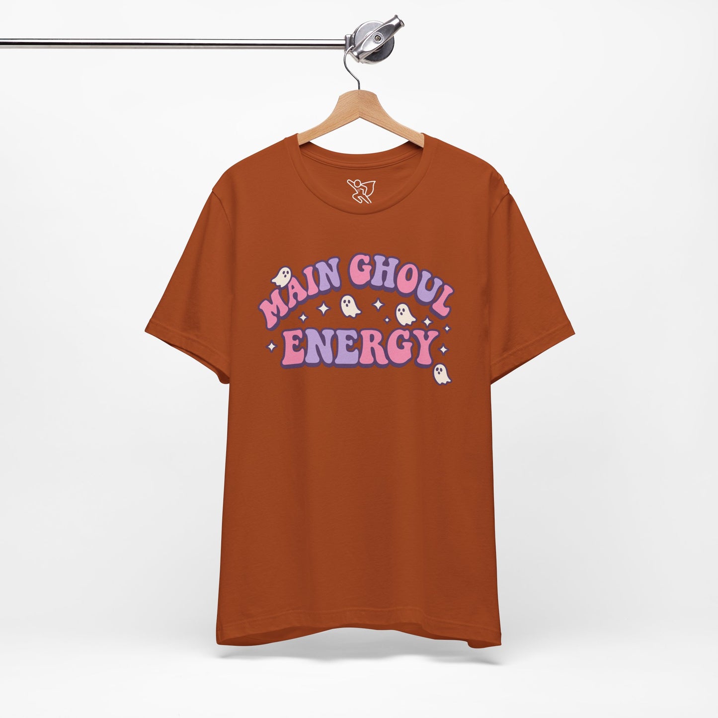 "Main Ghoul Energy" Unisex Short Sleeve T-Shirt, Halloween Party Shirt, Cute Graphic Tee, Gift for Ghost Lovers, Trendy Casual Wear