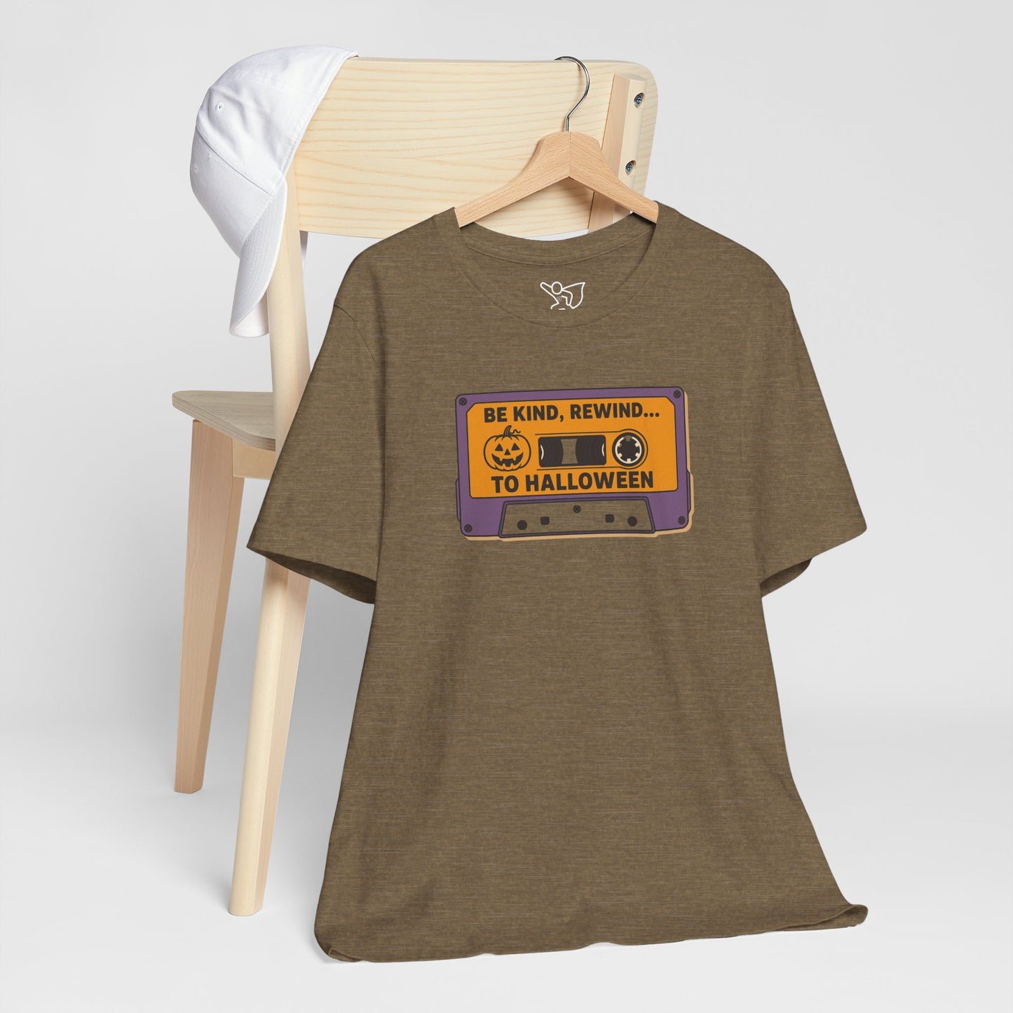 "Be Kind, Rewind to Halloween" T-Shirt, Unisex Casual Wear, Spooky Season Top, Vintage Style Shirt