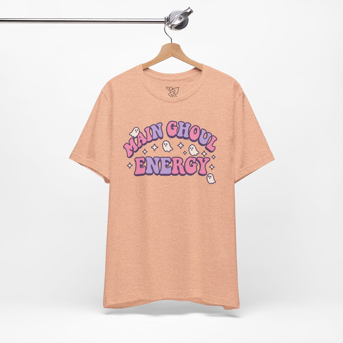 "Main Ghoul Energy" Unisex Short Sleeve T-Shirt, Halloween Party Shirt, Cute Graphic Tee, Gift for Ghost Lovers, Trendy Casual Wear