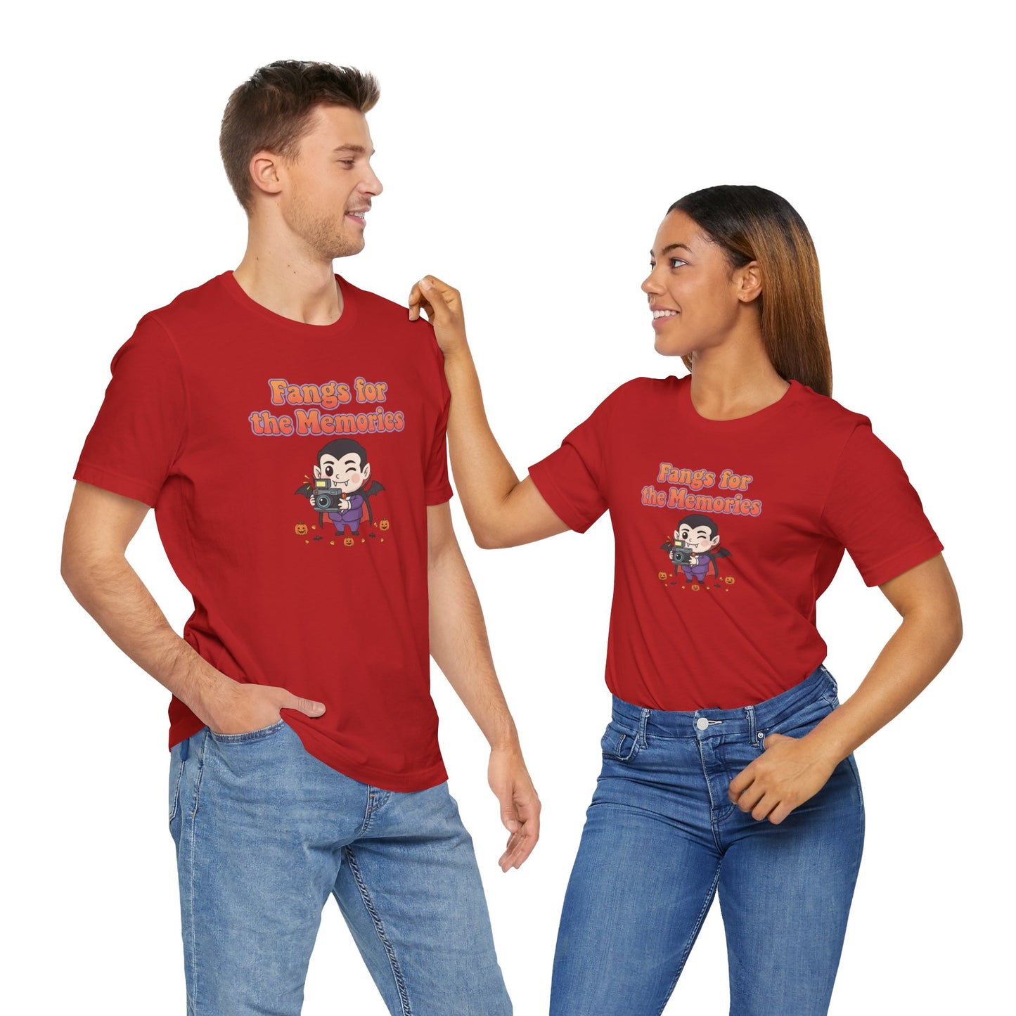 "Fangs for the Memories" Unisex Short Sleeve Shirt, Casual Halloween Outfit, Gift for Spooky Season, Halloween Shirt