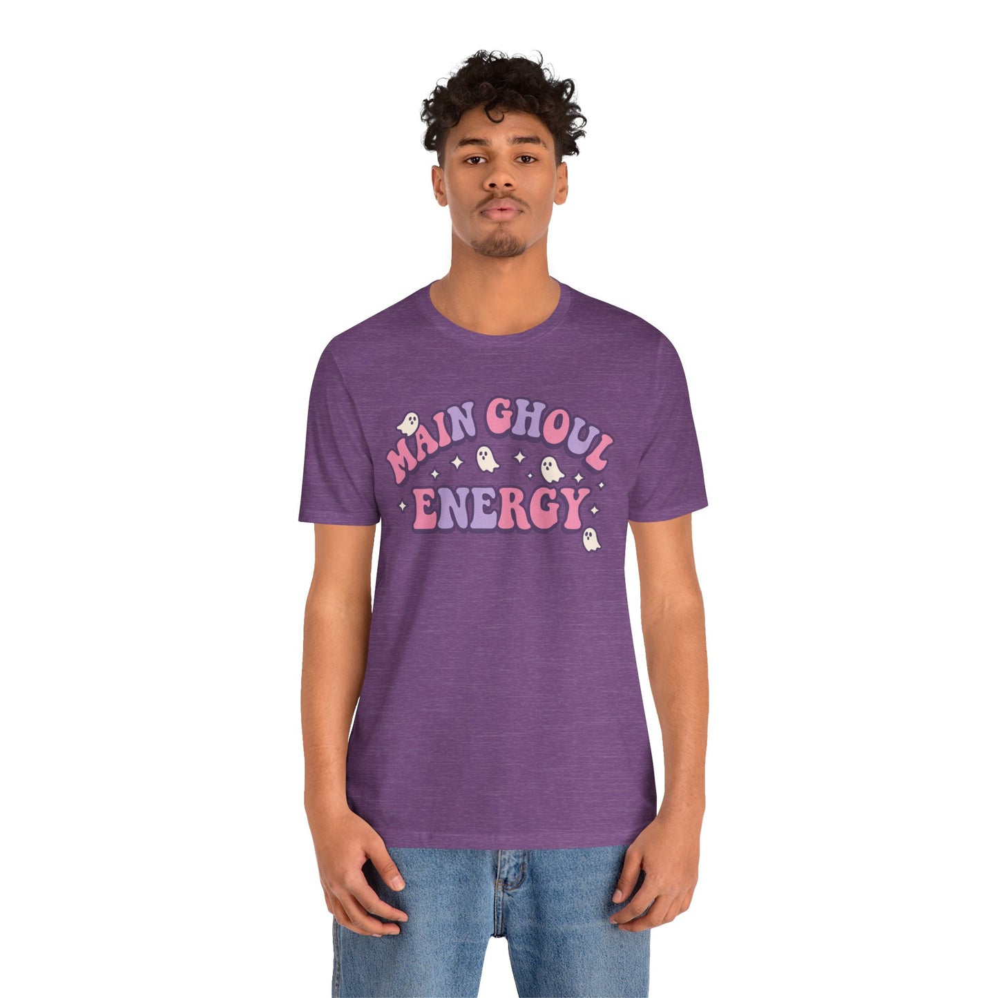 "Main Ghoul Energy" Unisex Short Sleeve T-Shirt, Halloween Party Shirt, Cute Graphic Tee, Gift for Ghost Lovers, Trendy Casual Wear