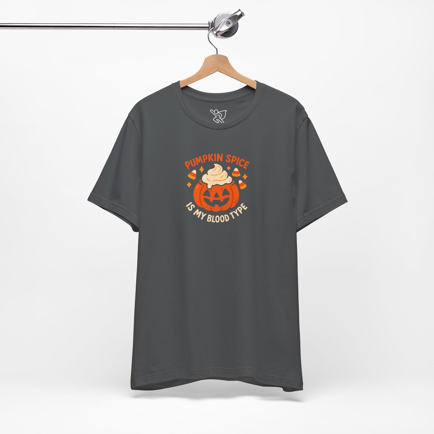 "Pumpkin Spice is My Blood Type" Short Sleeve Tee Fall Fashion, Halloween Shirt, Coffee Lover Gift, Autumn Wardrobe, Seasonal Tee