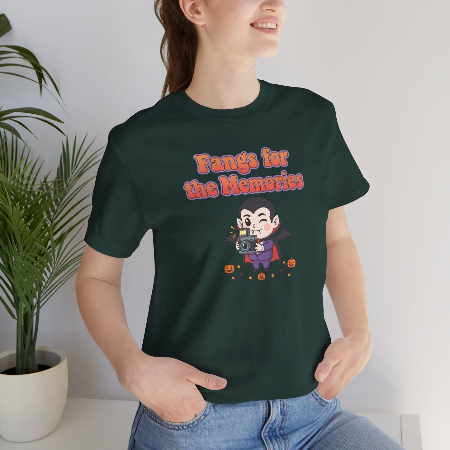 "Fangs for the Memories" Unisex Short Sleeve Shirt, Casual Halloween Outfit, Gift for Spooky Season, Halloween Shirt