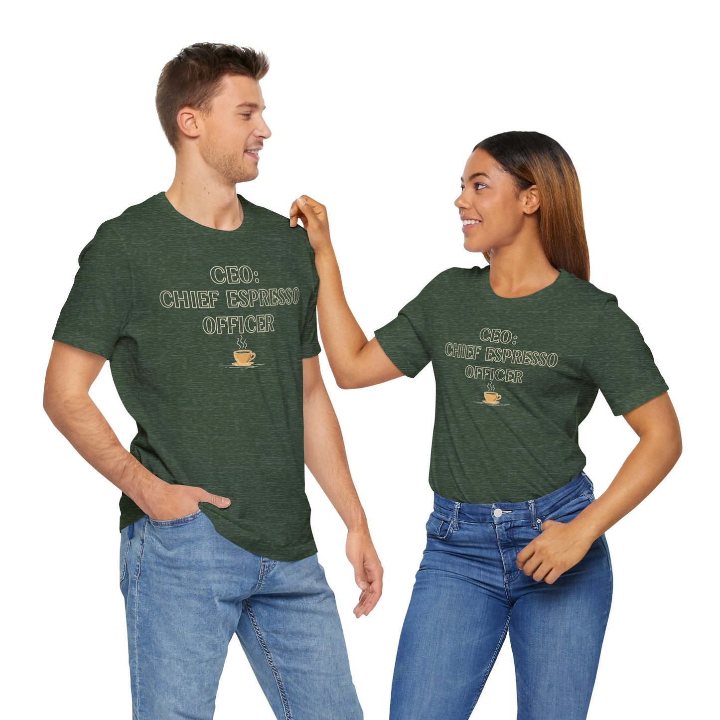 "CEO: Chief Espresso Officer" CW-1 Unisex Jersey T-Shirt for Baristas, Funny Coffee Shirt for Gifts, Perfect for Birthdays, Coffee Shop Outfits