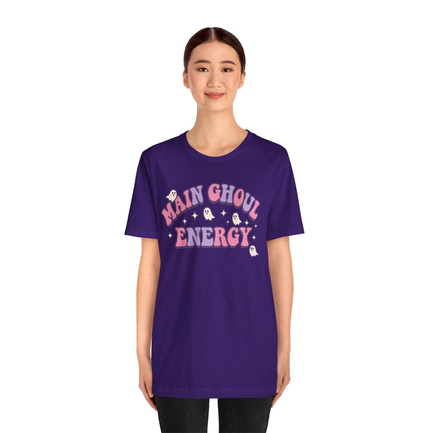"Main Ghoul Energy" Unisex Short Sleeve T-Shirt, Halloween Party Shirt, Cute Graphic Tee, Gift for Ghost Lovers, Trendy Casual Wear